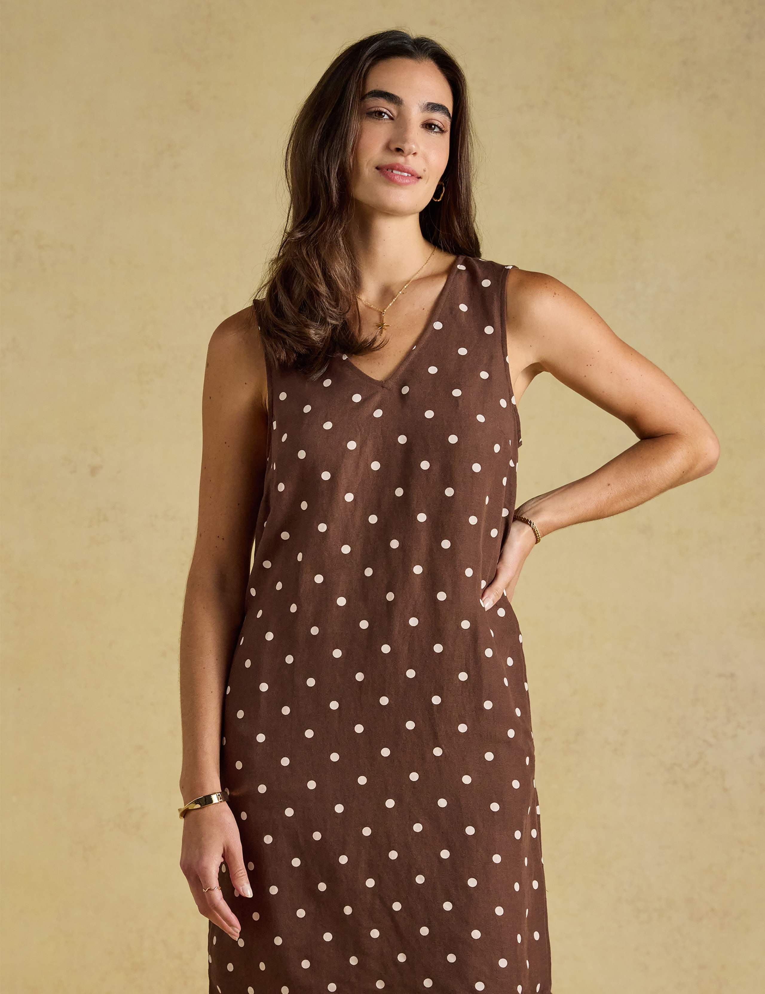 Linen Blend Polka Dot Mini Shift Dress