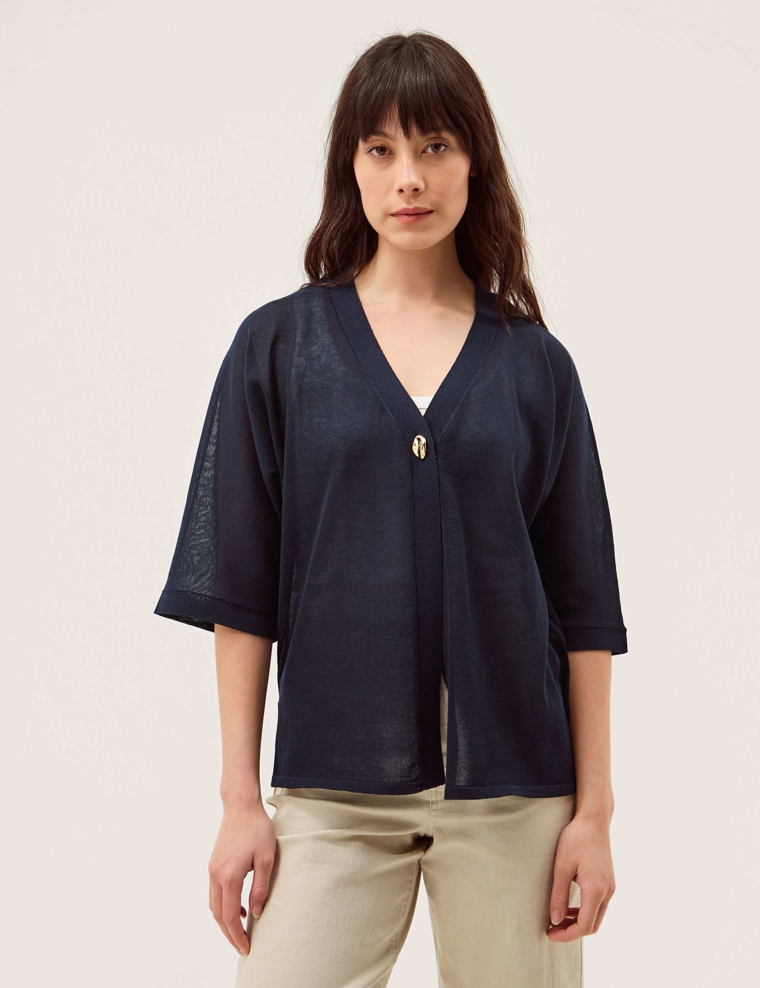 V-Neck Button Detail Short Sleeve Cardigan