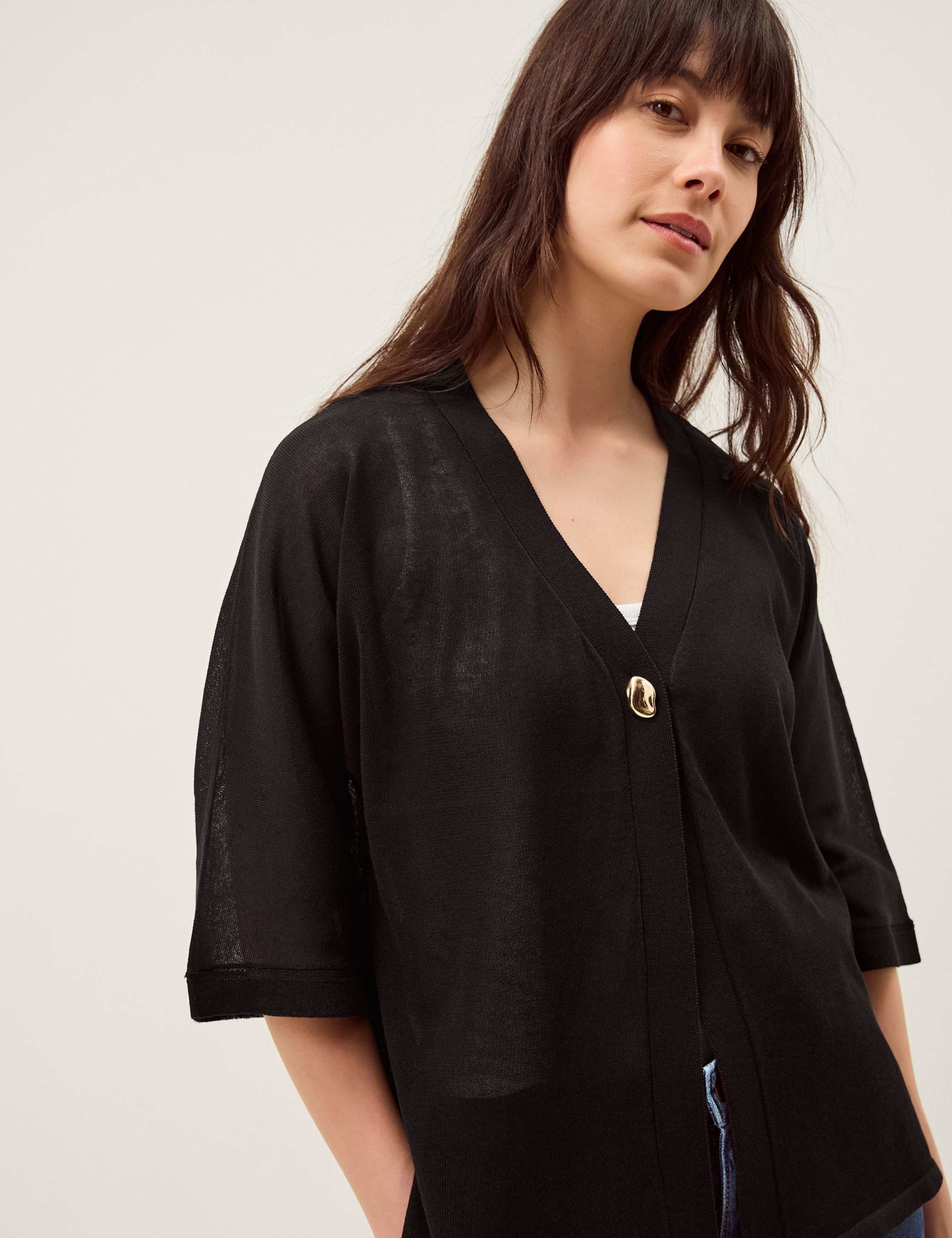V-Neck Button Detail Short Sleeve Cardigan