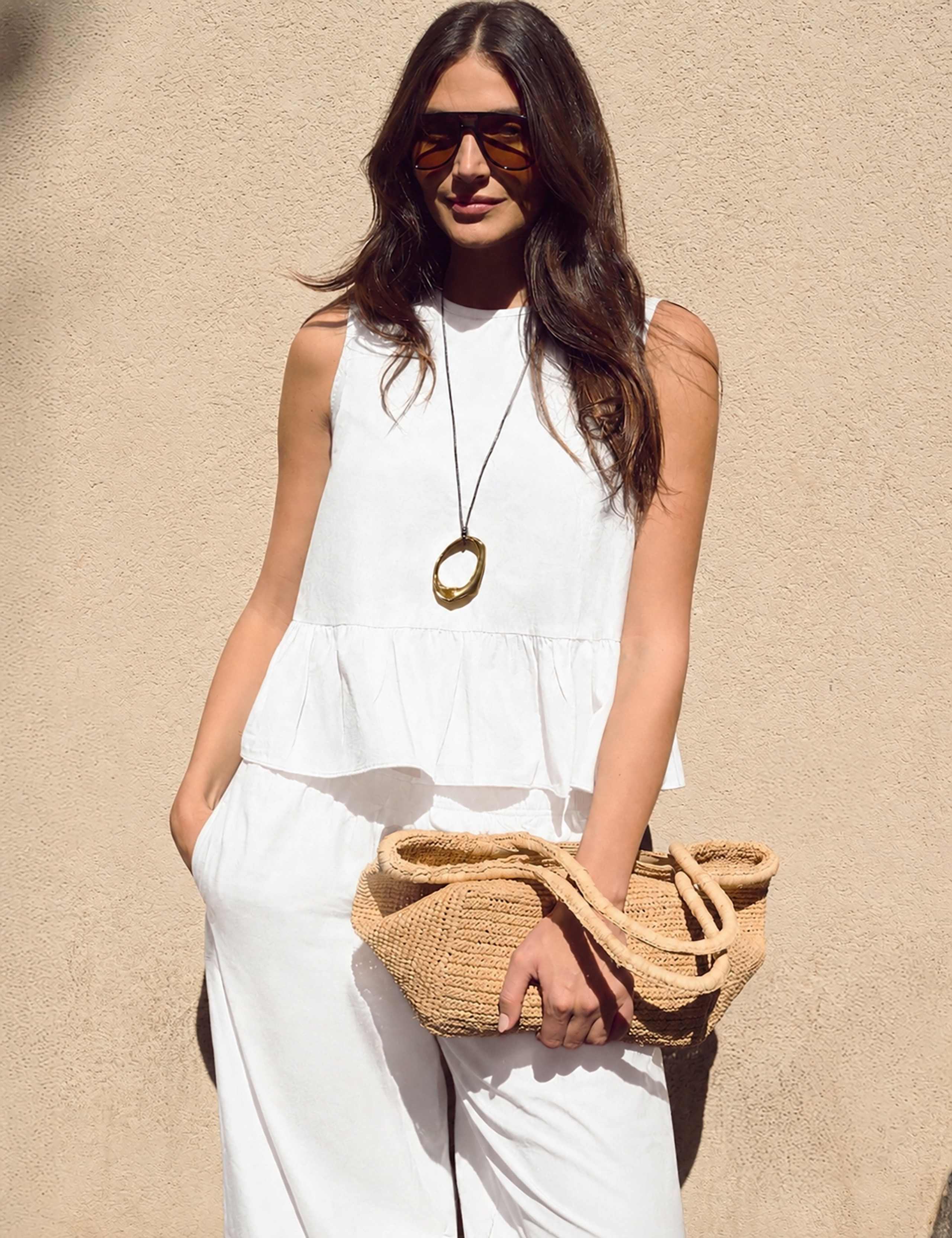 Pure Cotton Crew Neck Peplum Top