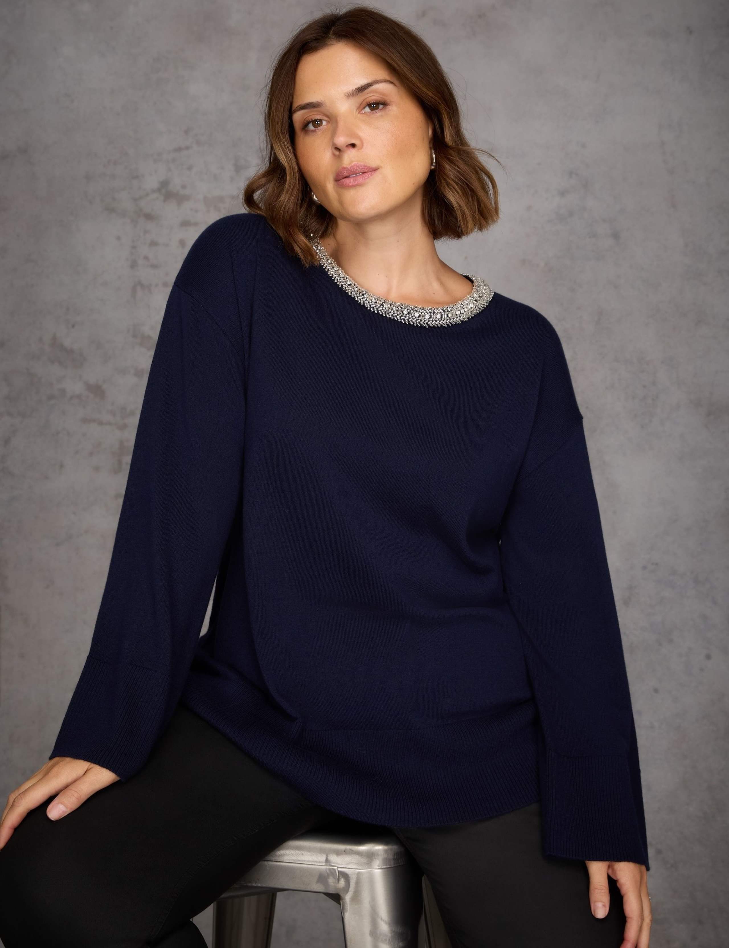 Embellished Wide Sleeve Jumper with Cashmere