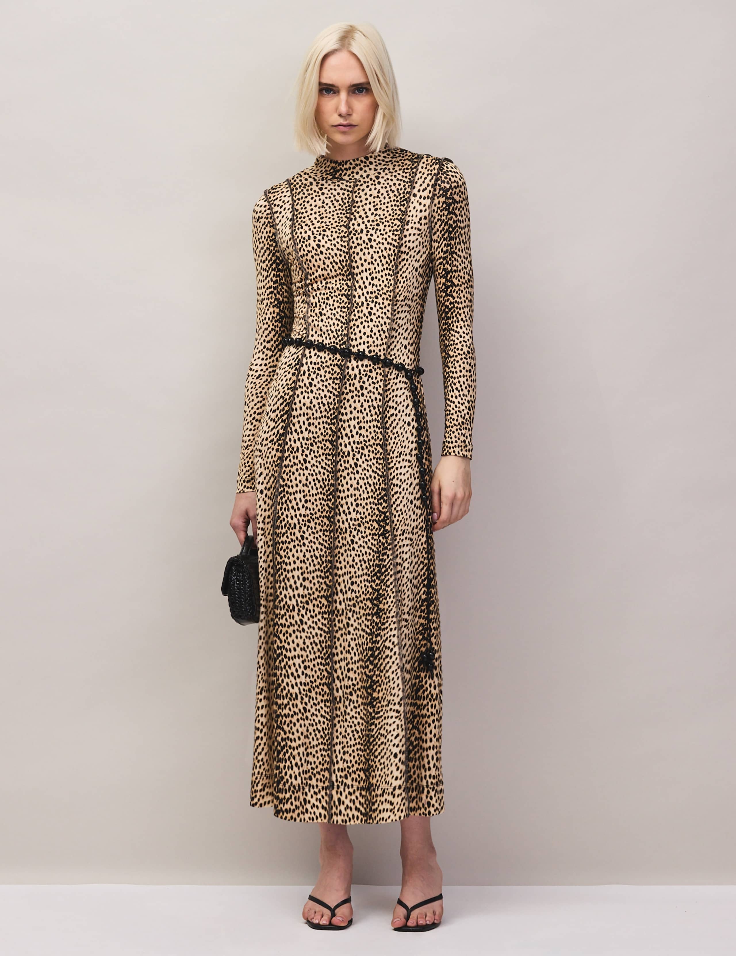 Animal Print High Neck Midaxi Column Dress