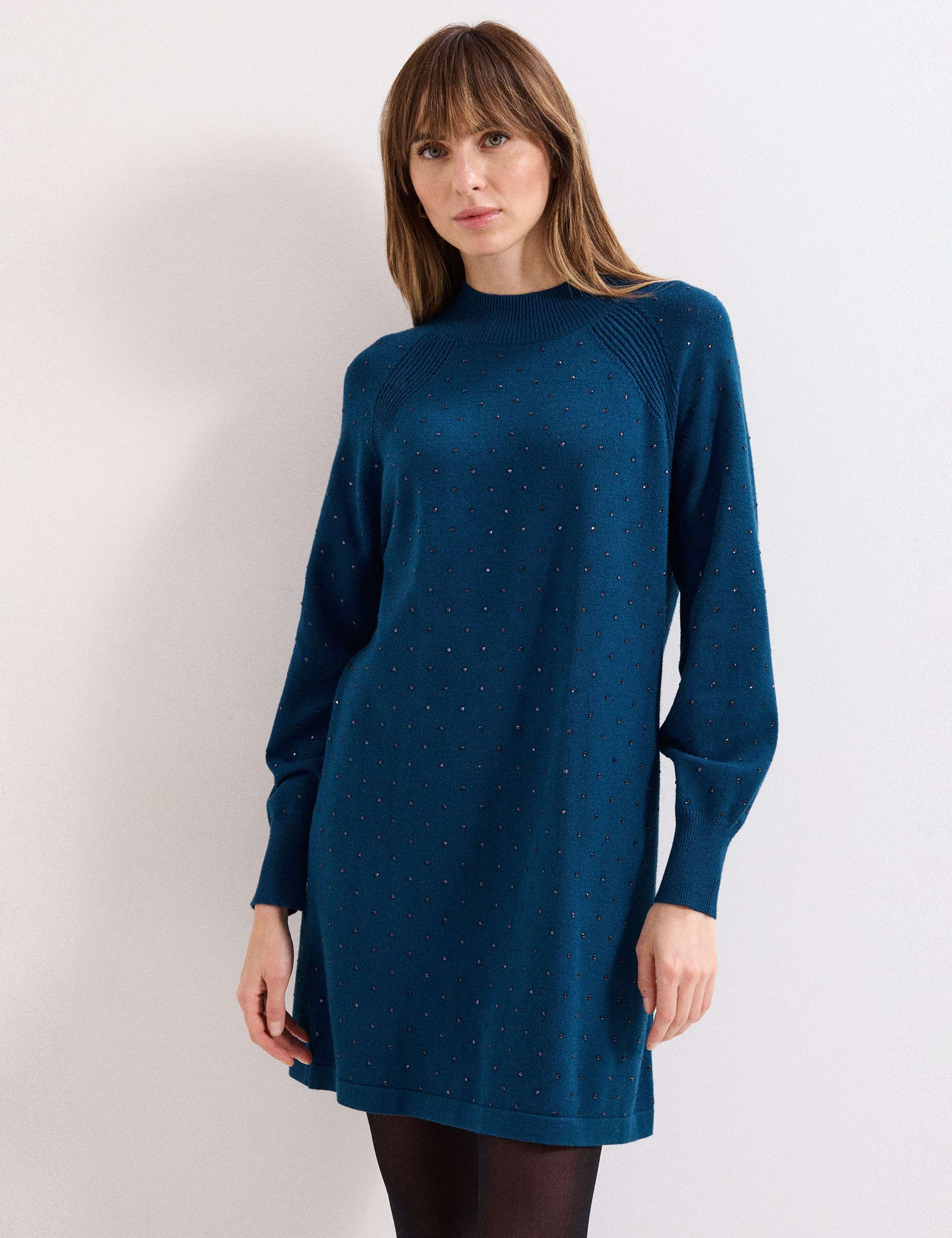 Embellished High Neck Mini Jumper Dress