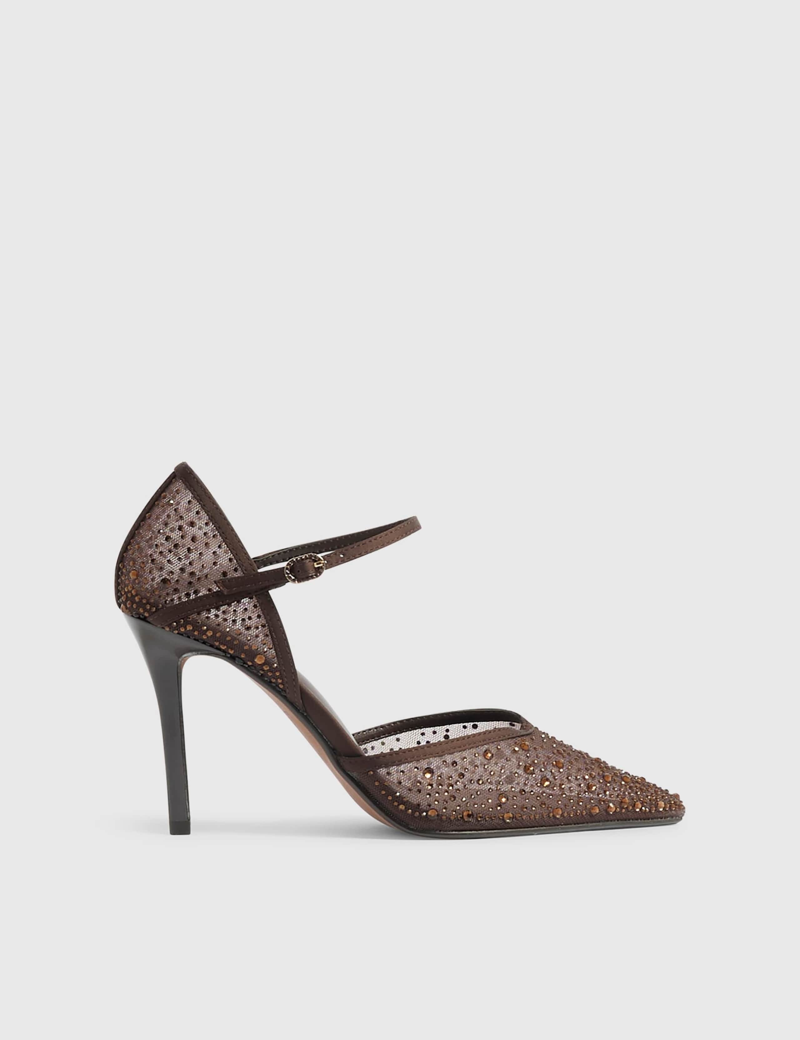 Embellished Ankle Strap Stiletto Court Shoes