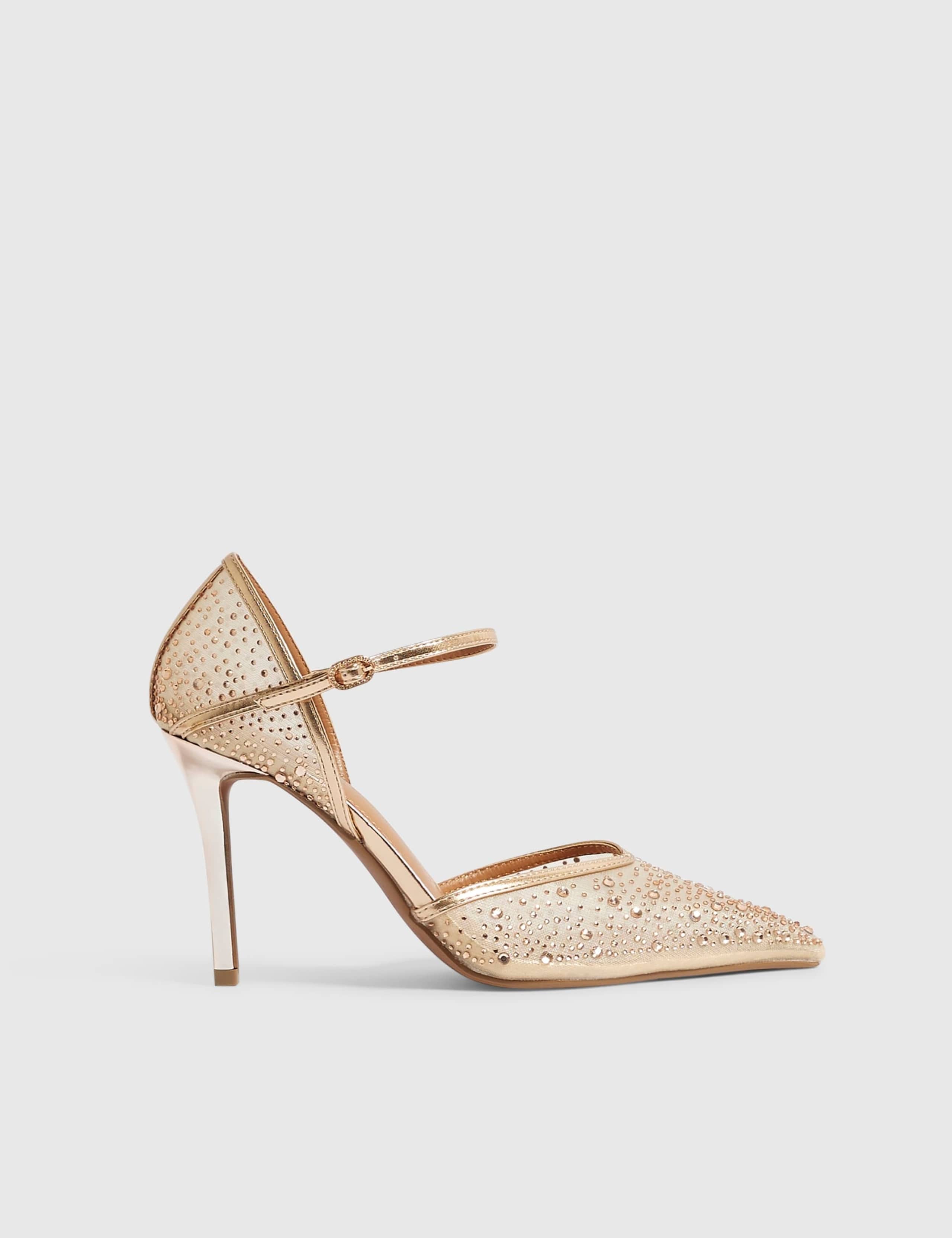 Embellished Ankle Strap Stiletto Court Shoes