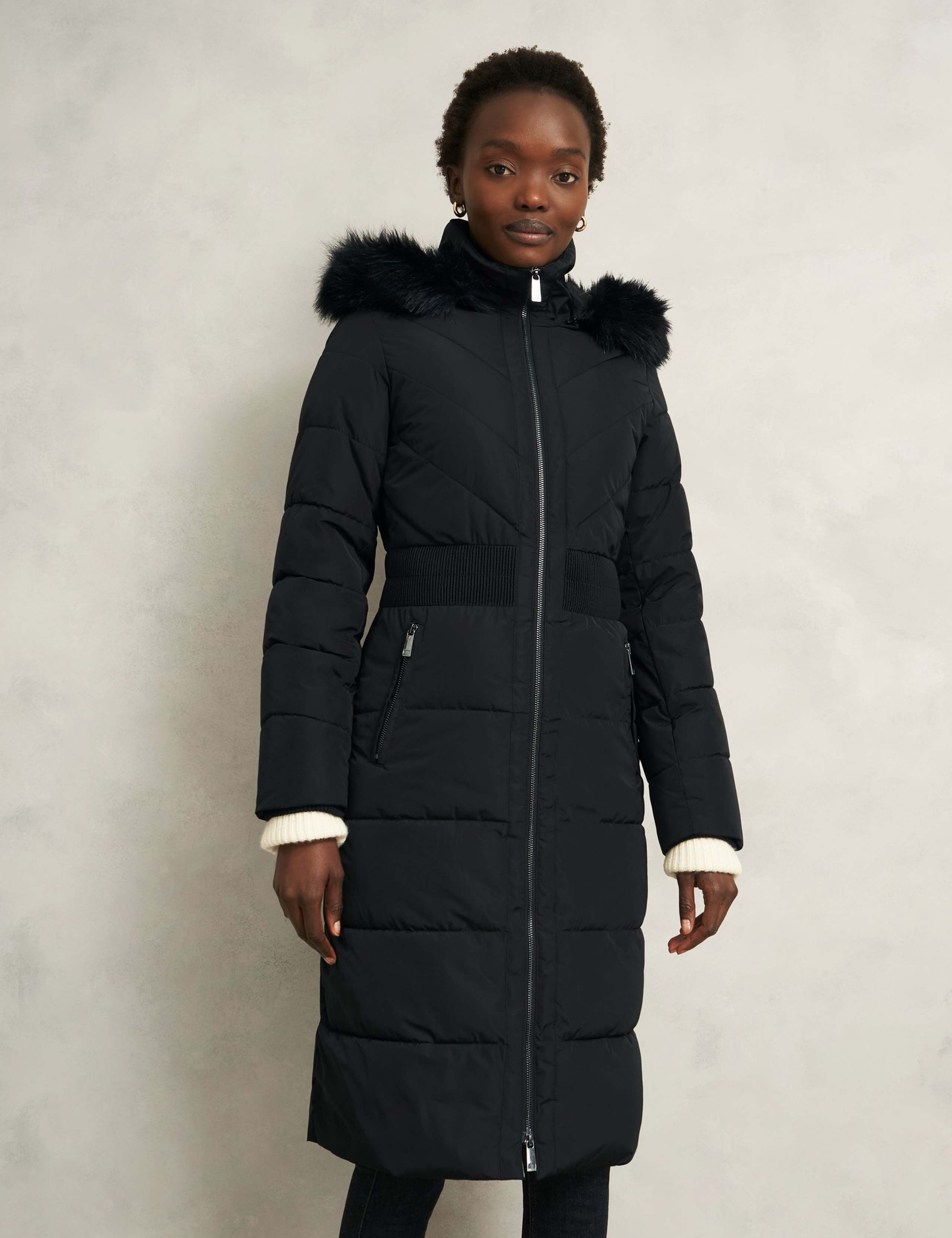 Hooded Faux Fur Trim Longline Puffer Coat