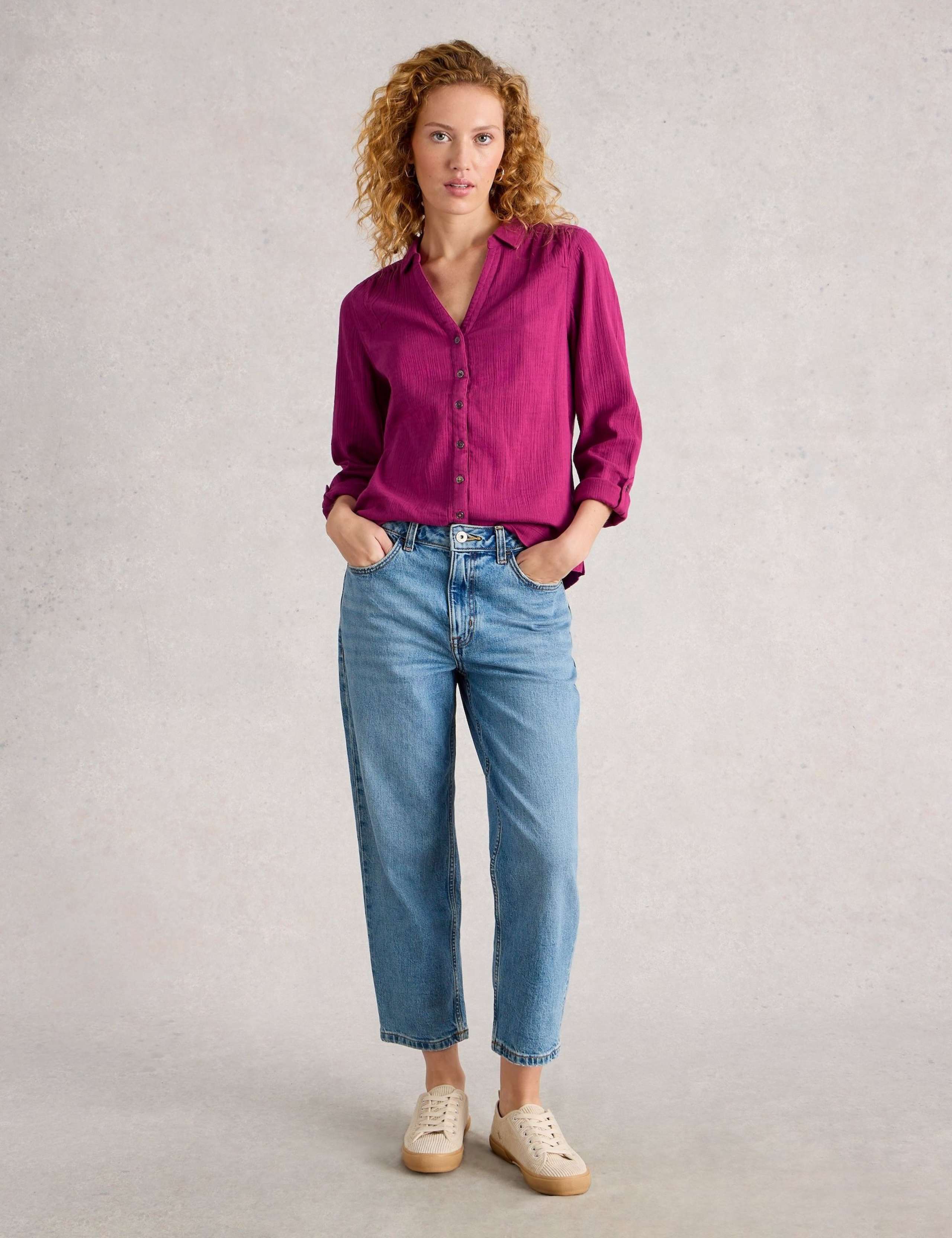 Pure Cotton Textured Collared V-Neck Shirt