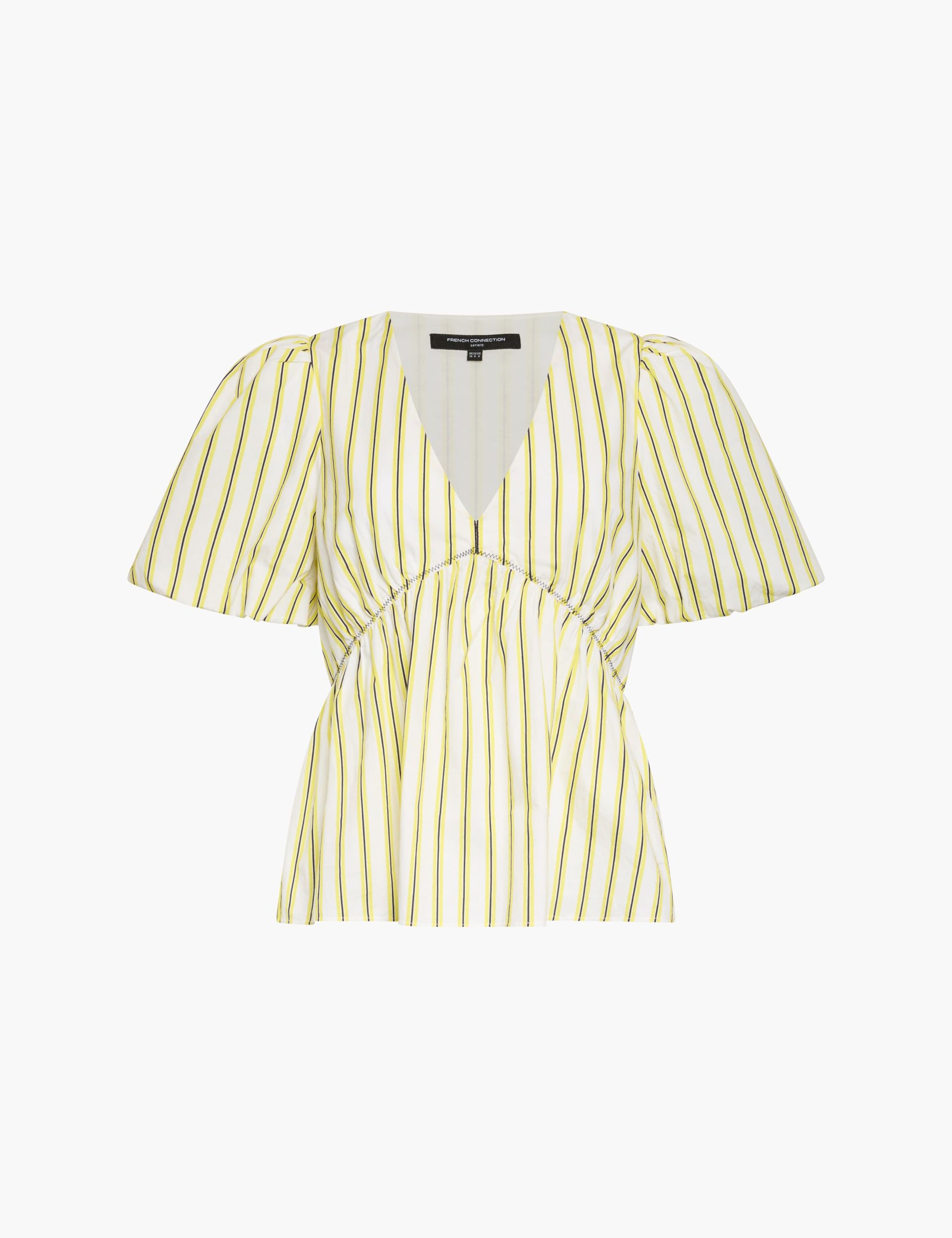 Pure Cotton Striped V-Neck Peplum Top