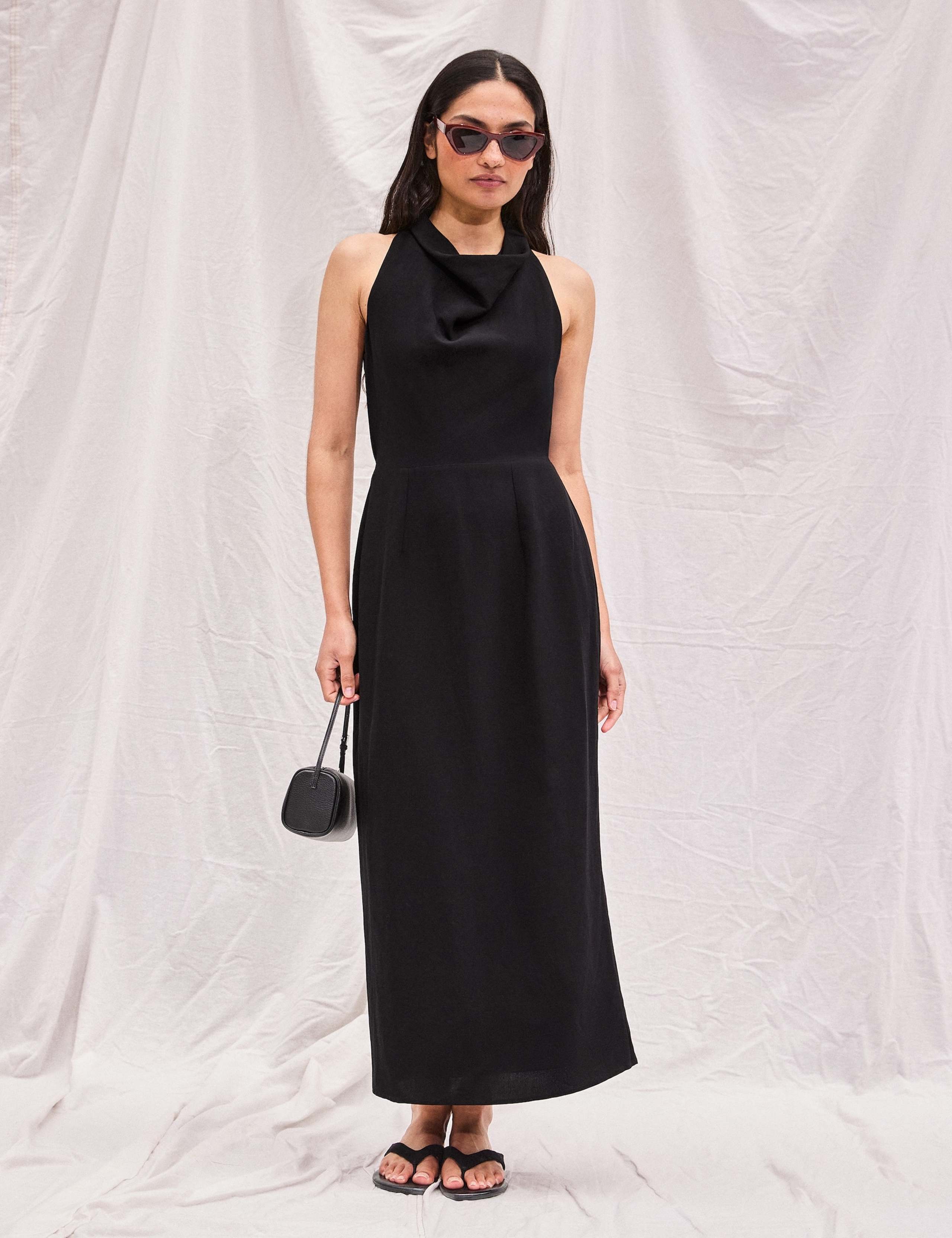 Cowl Neck Midaxi Column Dress with Linen