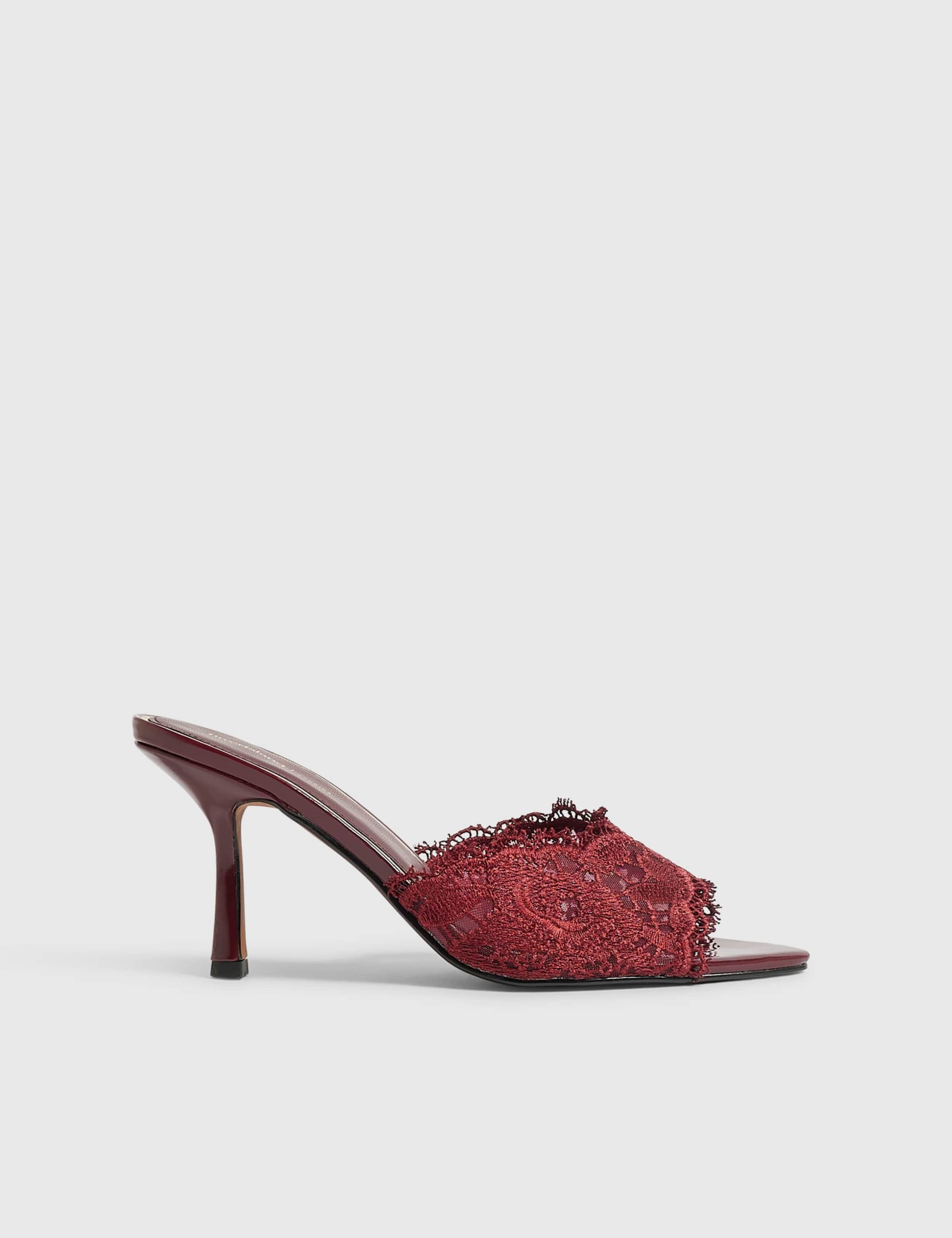 Faux Leather Peep Toe Mule Sandals