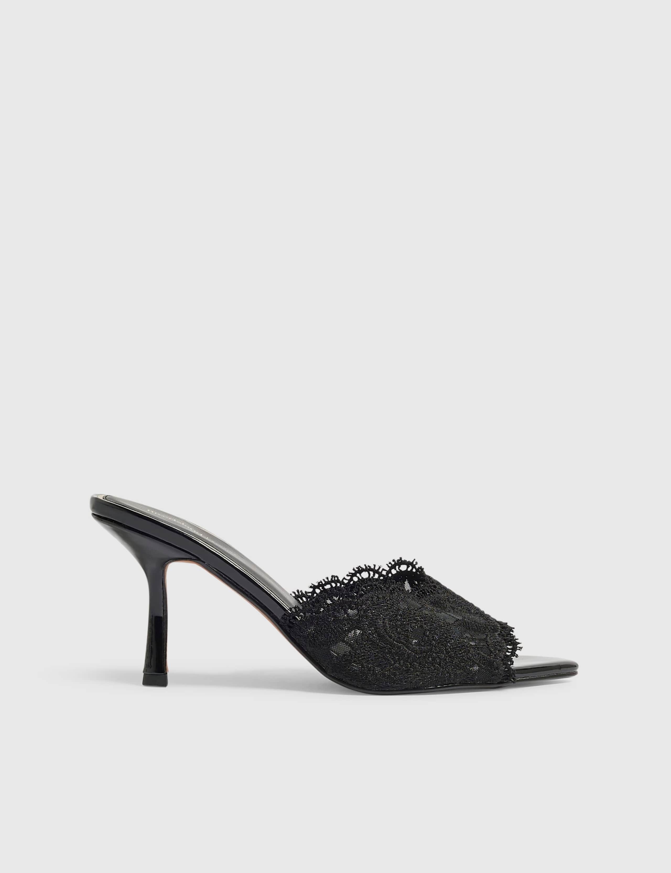 Faux Leather Peep Toe Mule Sandals