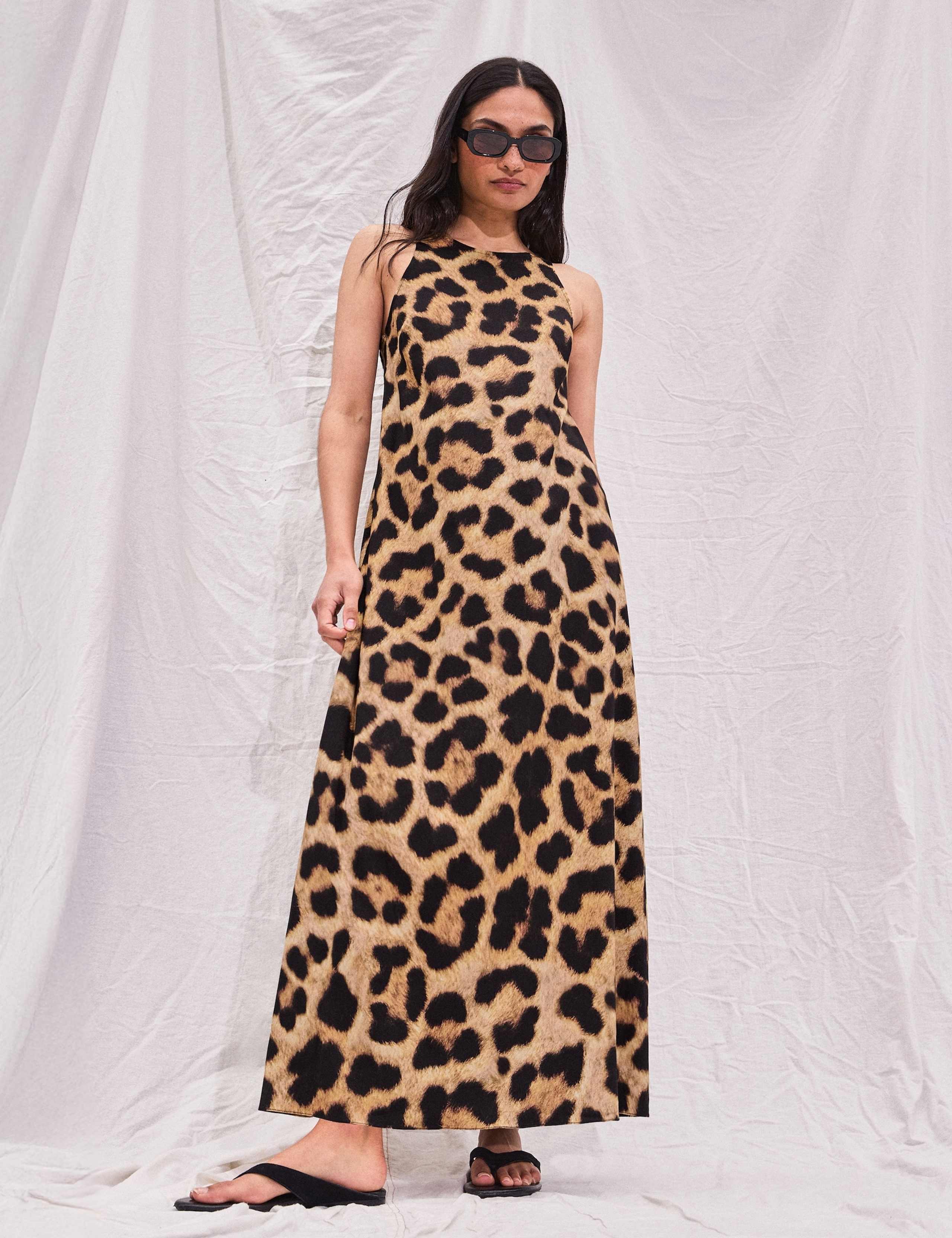 Leopard Print Belted Maxi Slip Dress