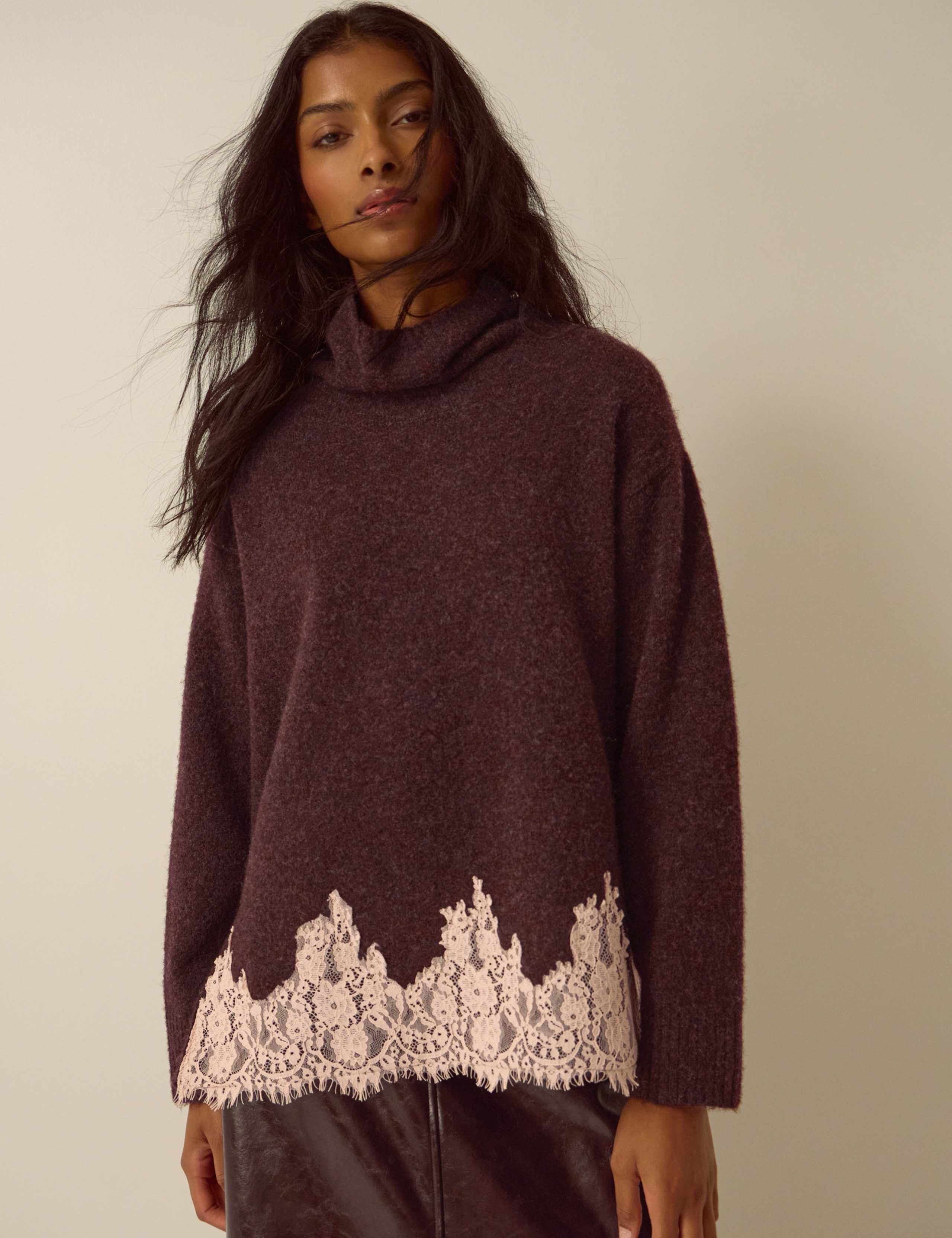 Funnel Neck Lace Detail Jumper