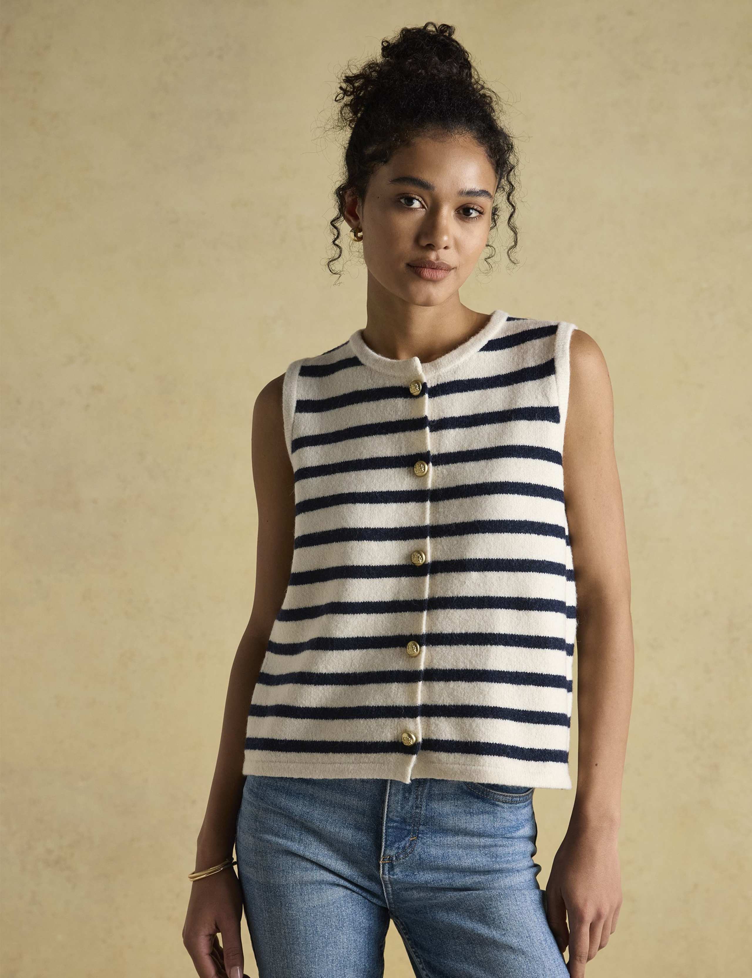 Striped Button Through Knitted Vest