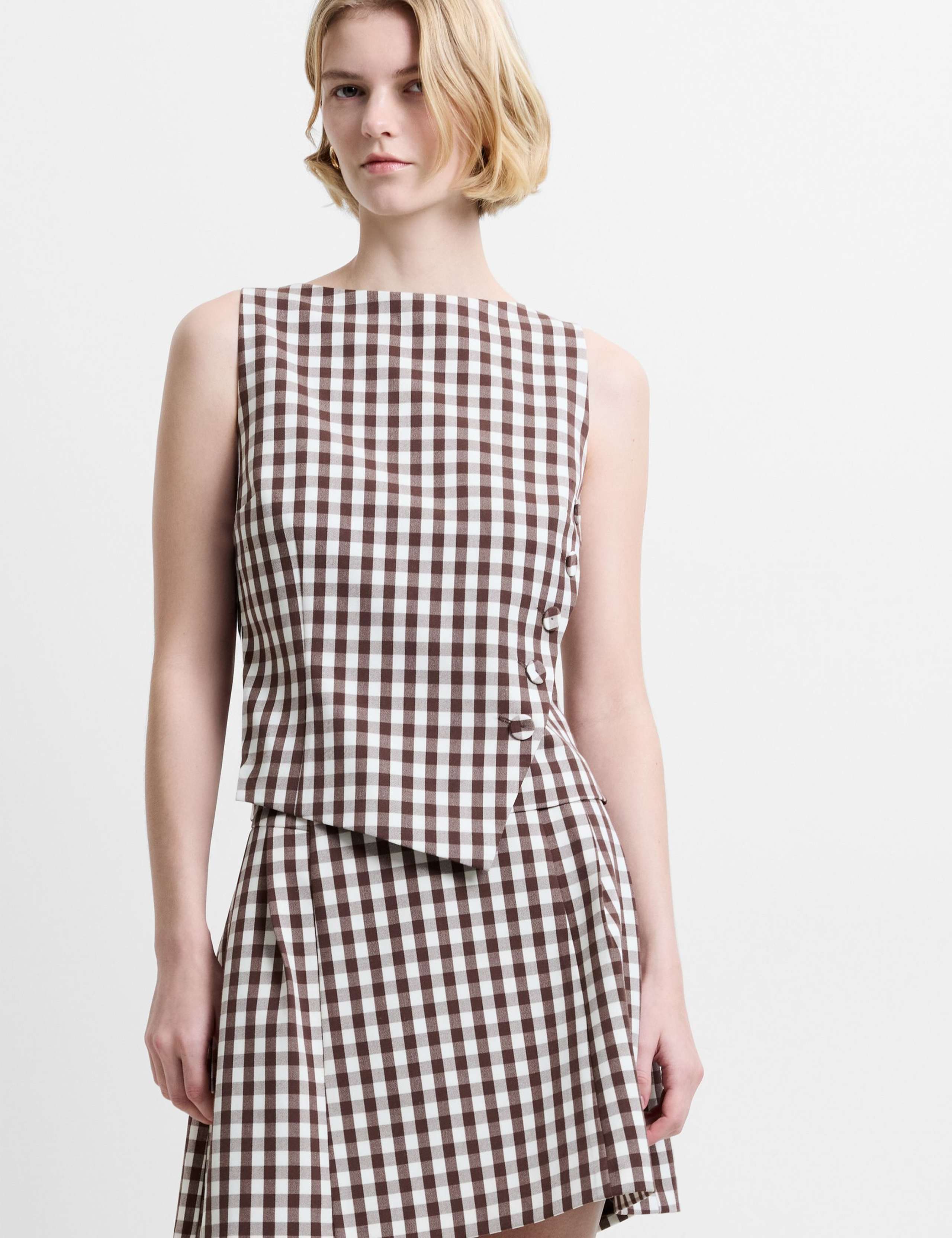 Gingham Button Detail Top