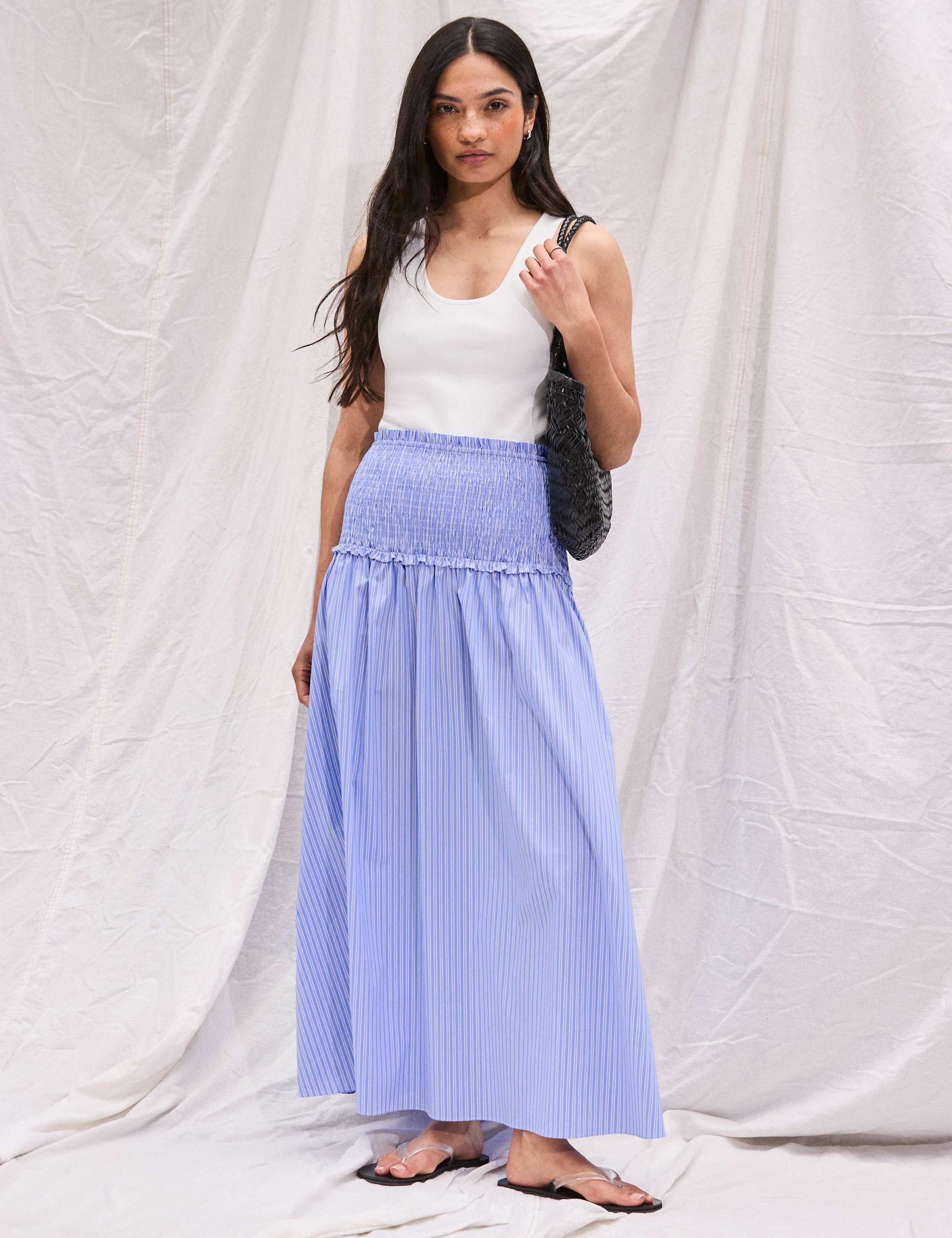 Cotton Rich Striped Shirred Midaxi Skirt