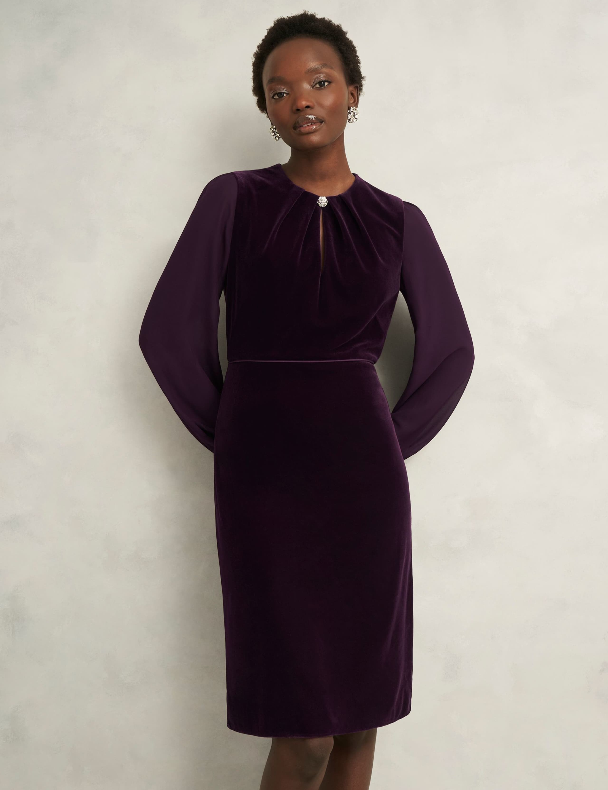 Velvet Blouson Sleeve Shift Dress