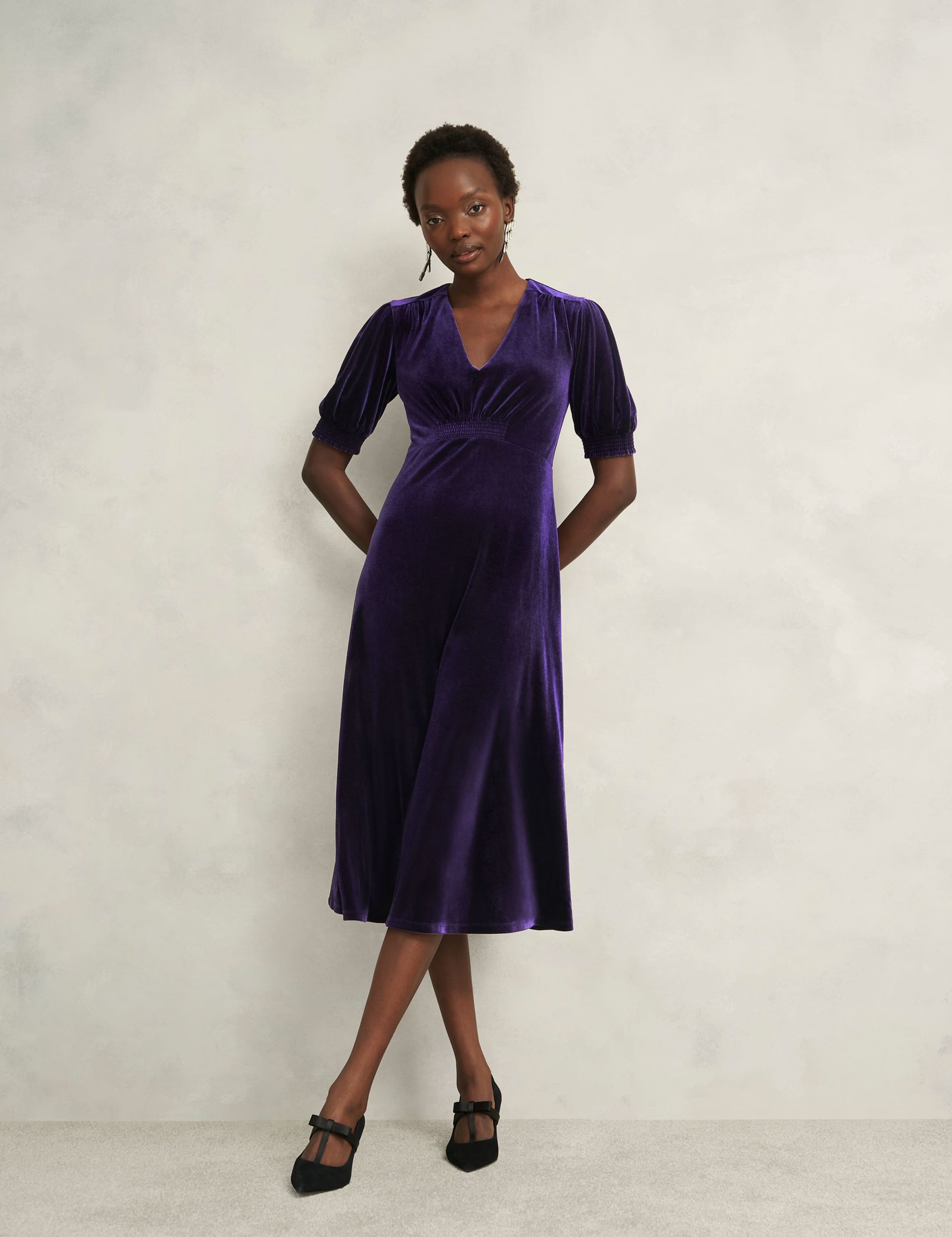 Velvet V-Neck Midi Skater Dress