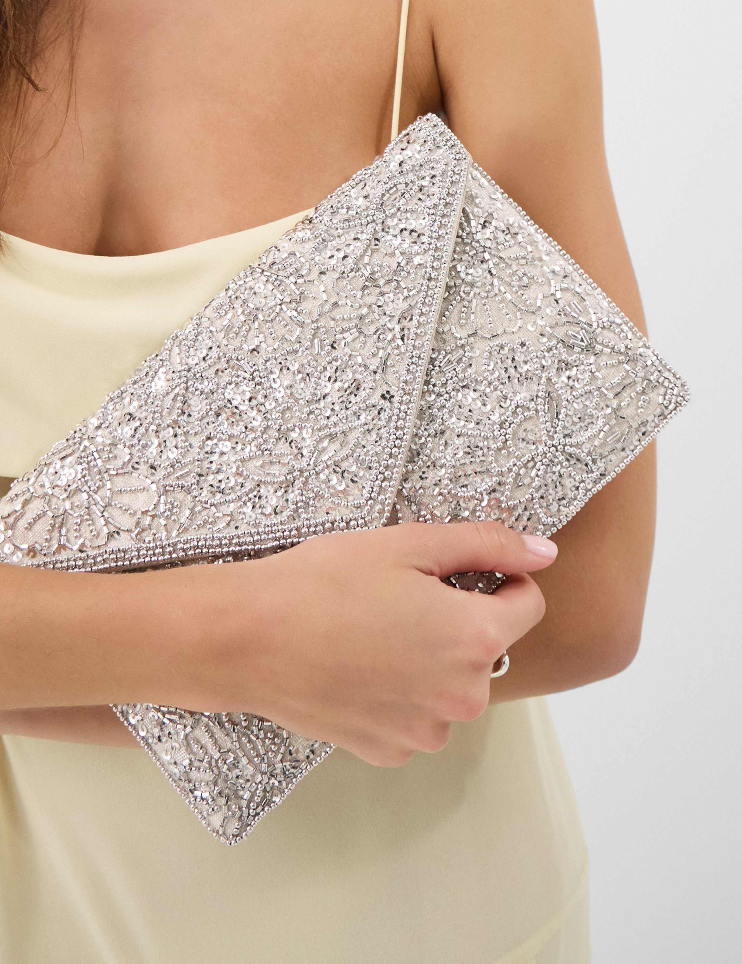 Cotton Rich Embellished Chain Strap Clutch Bag