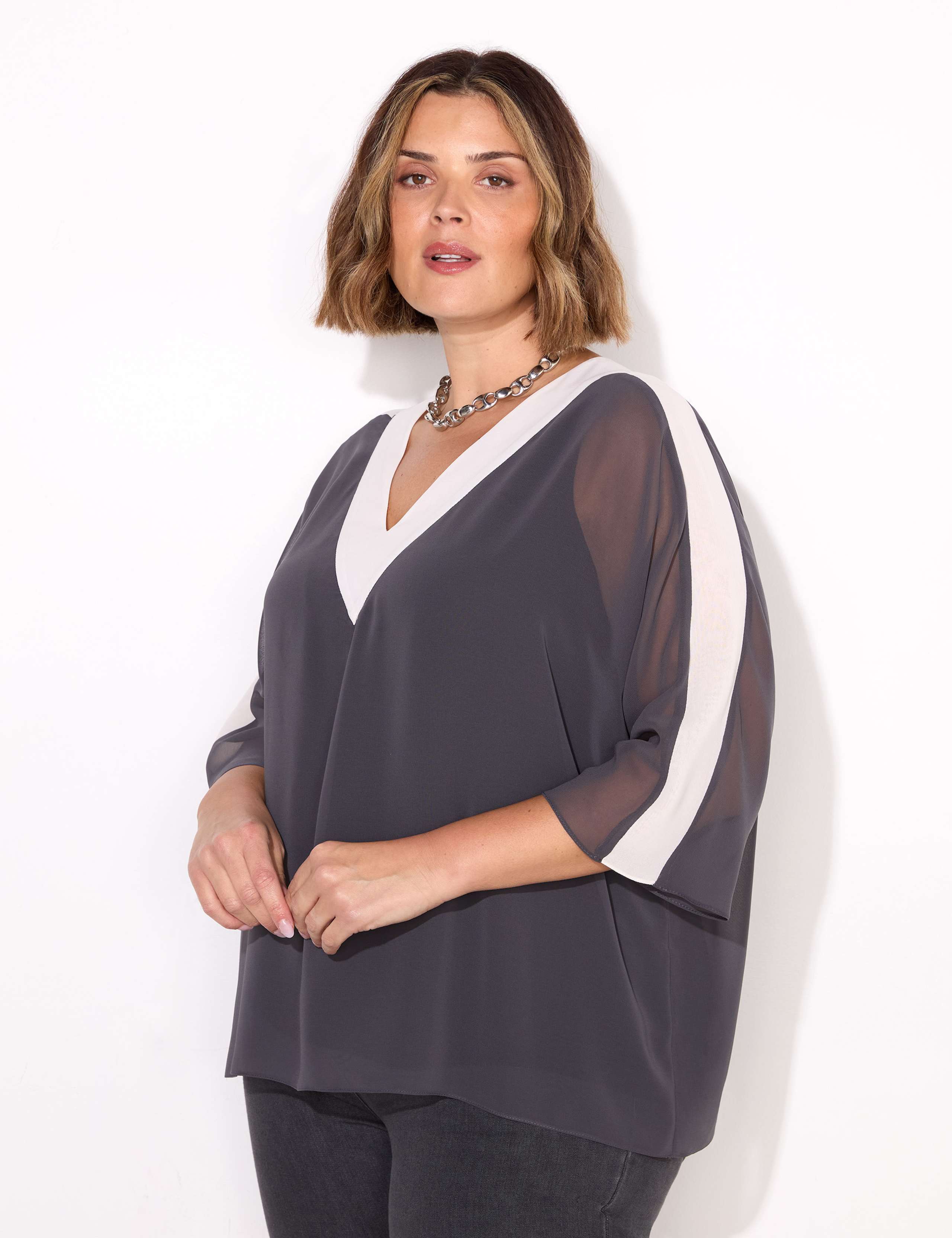 Colour Block V-Neck Top