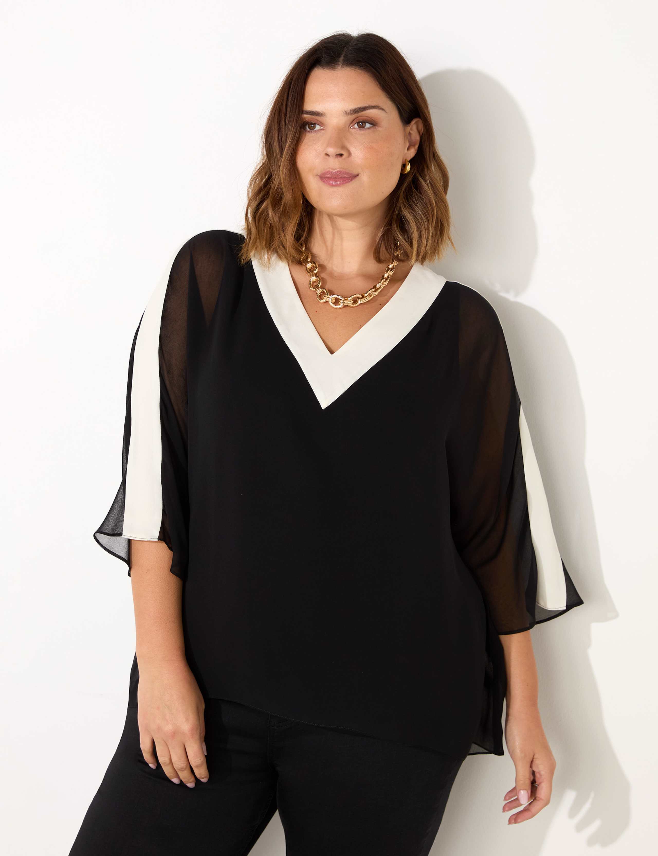 Colour Block V-Neck Top