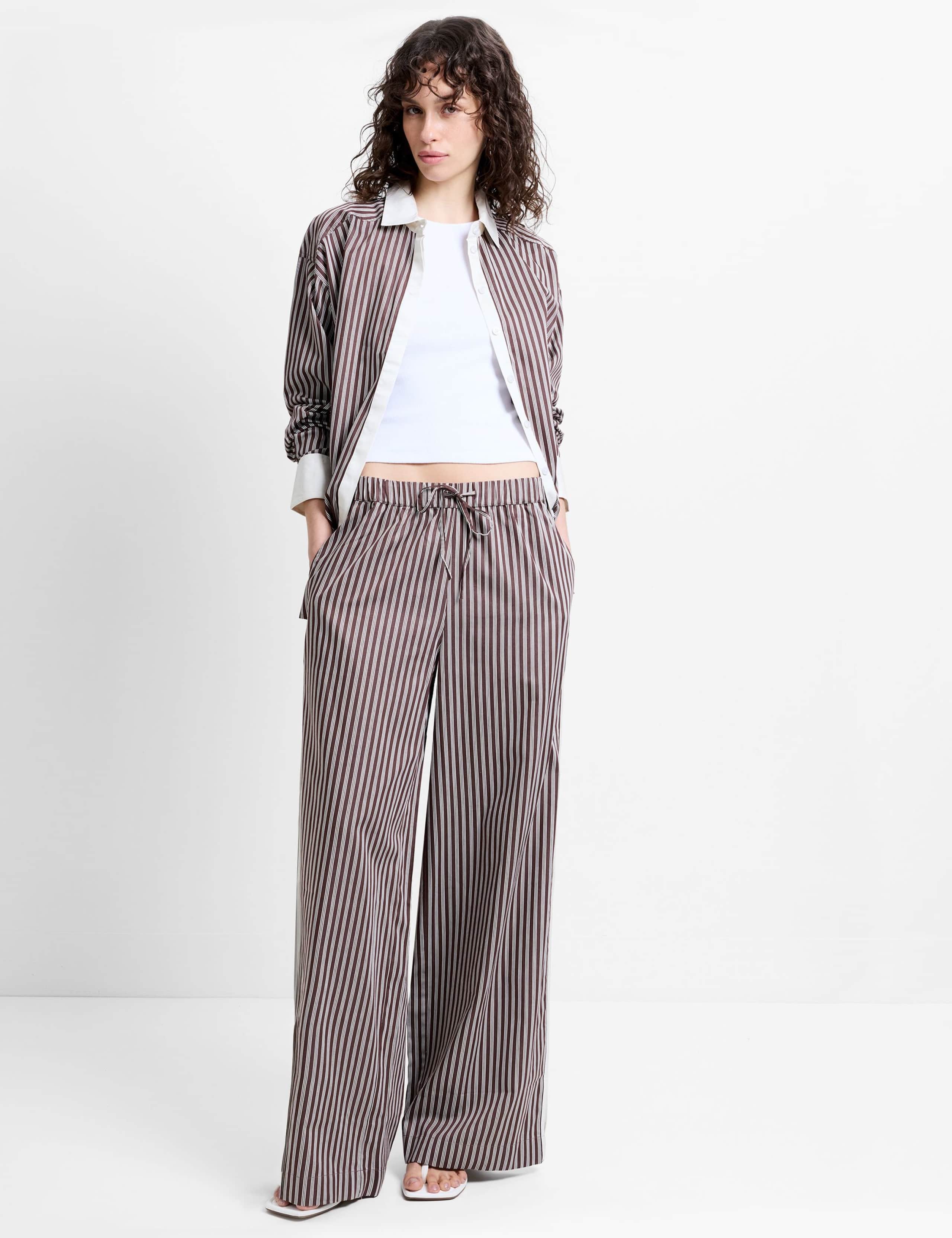 Pure Cotton Striped Wide Leg Trousers