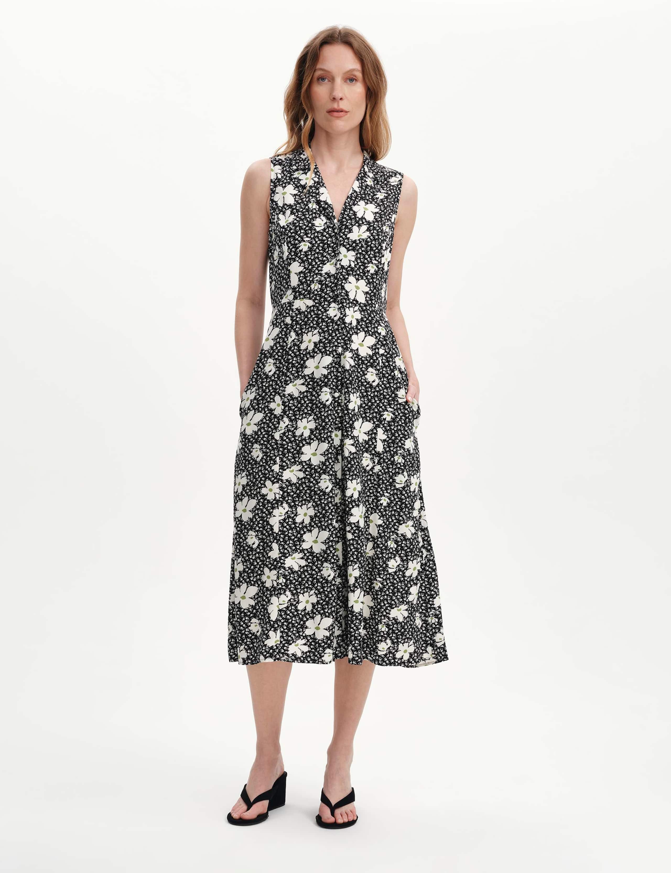 Floral Collared V-Neck Midi Shirt Dress