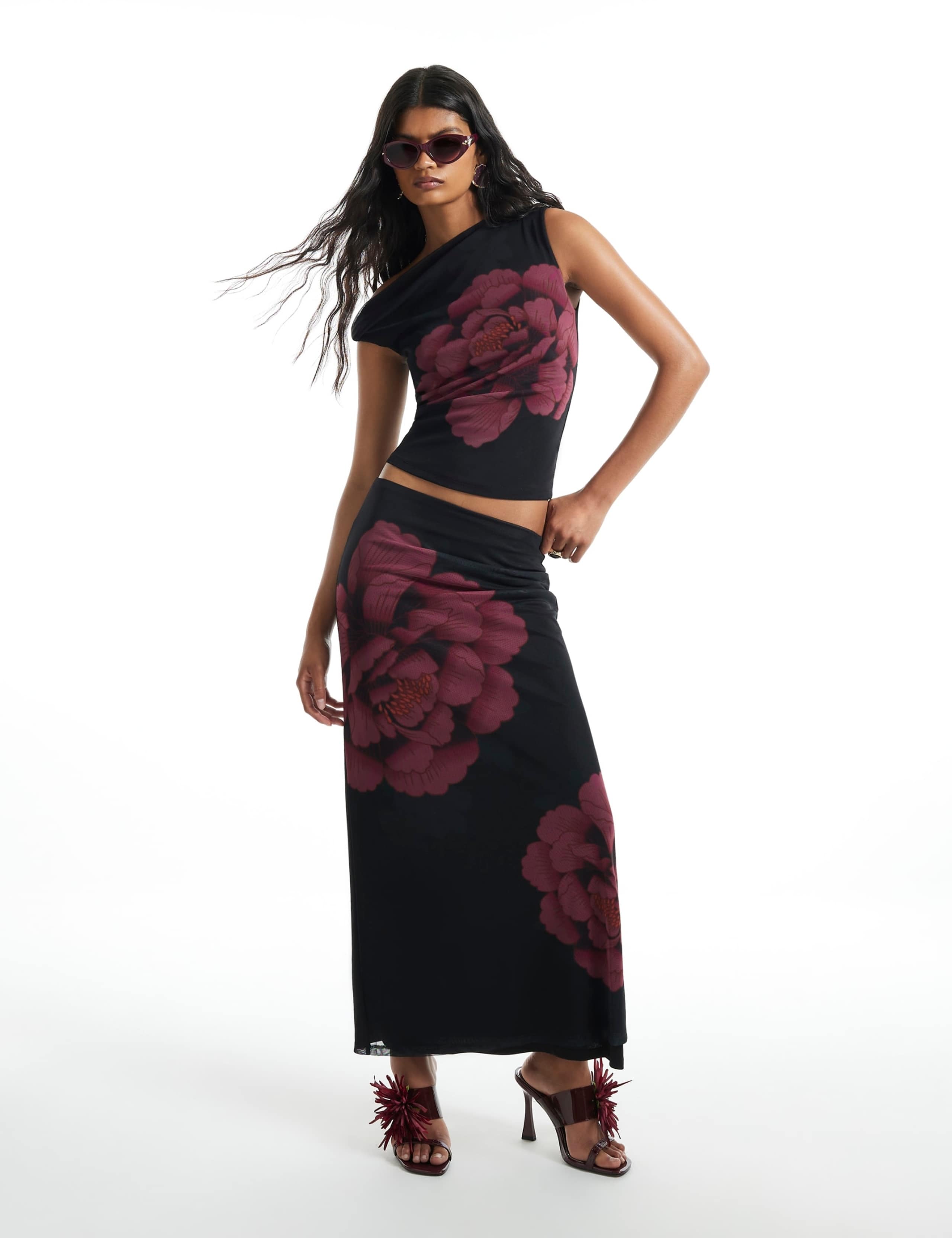 Mesh Floral Maxi Slip Skirt