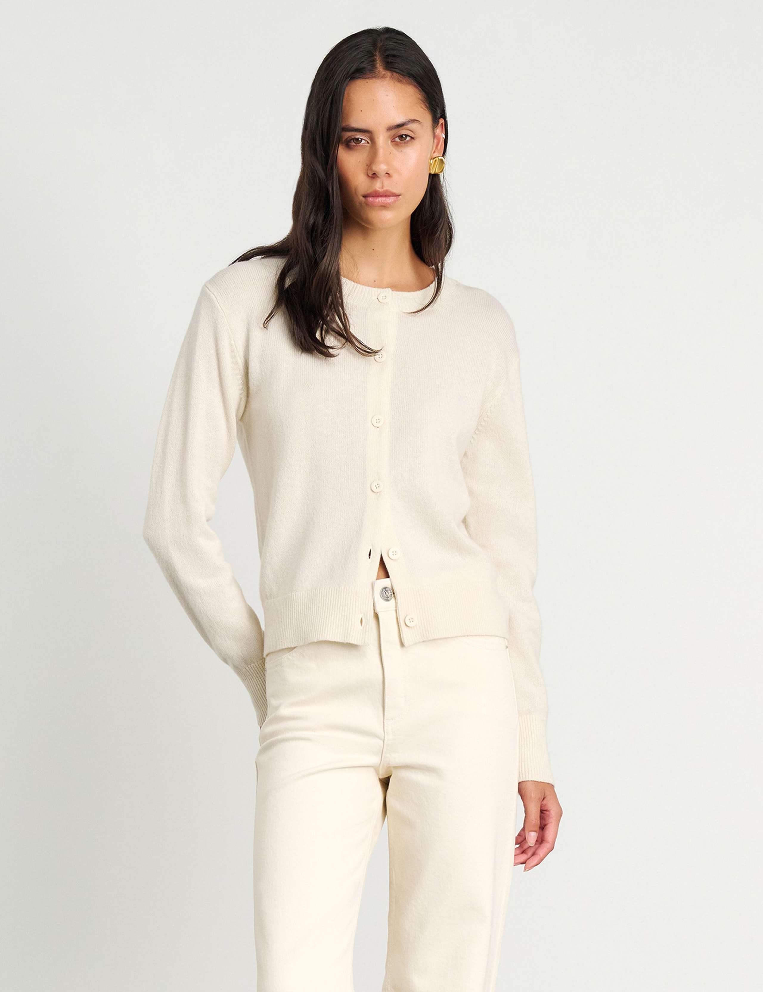 Pure Merino Wool Crew Neck Button Front Cardigan