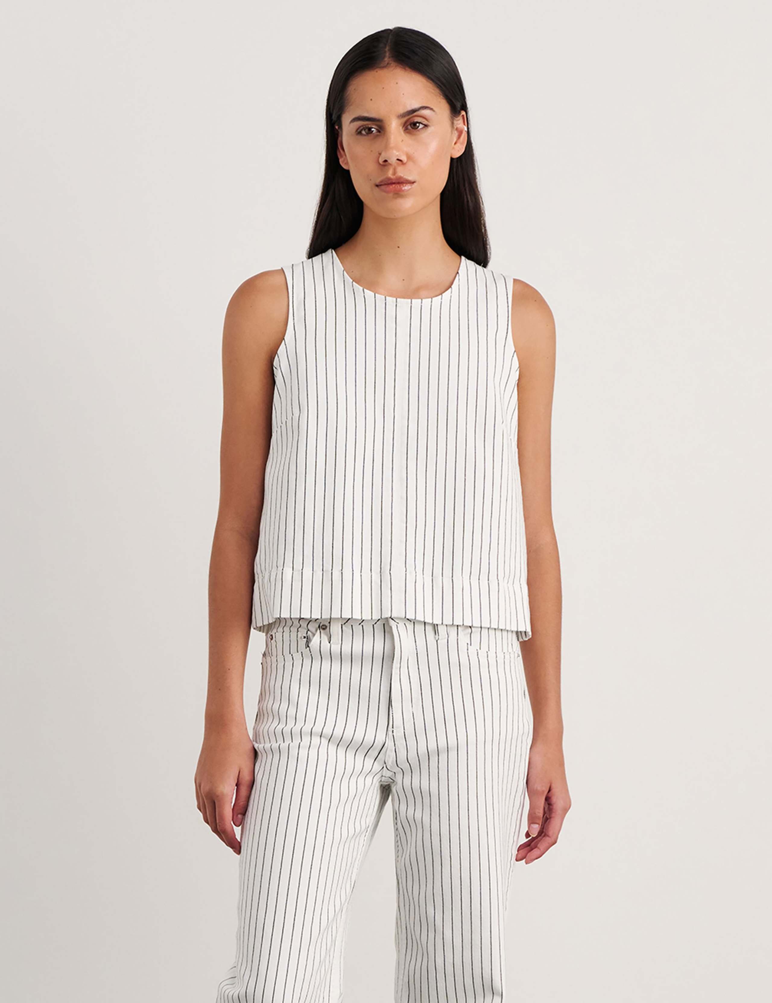 Cotton Rich Striped Button Back Vest Top