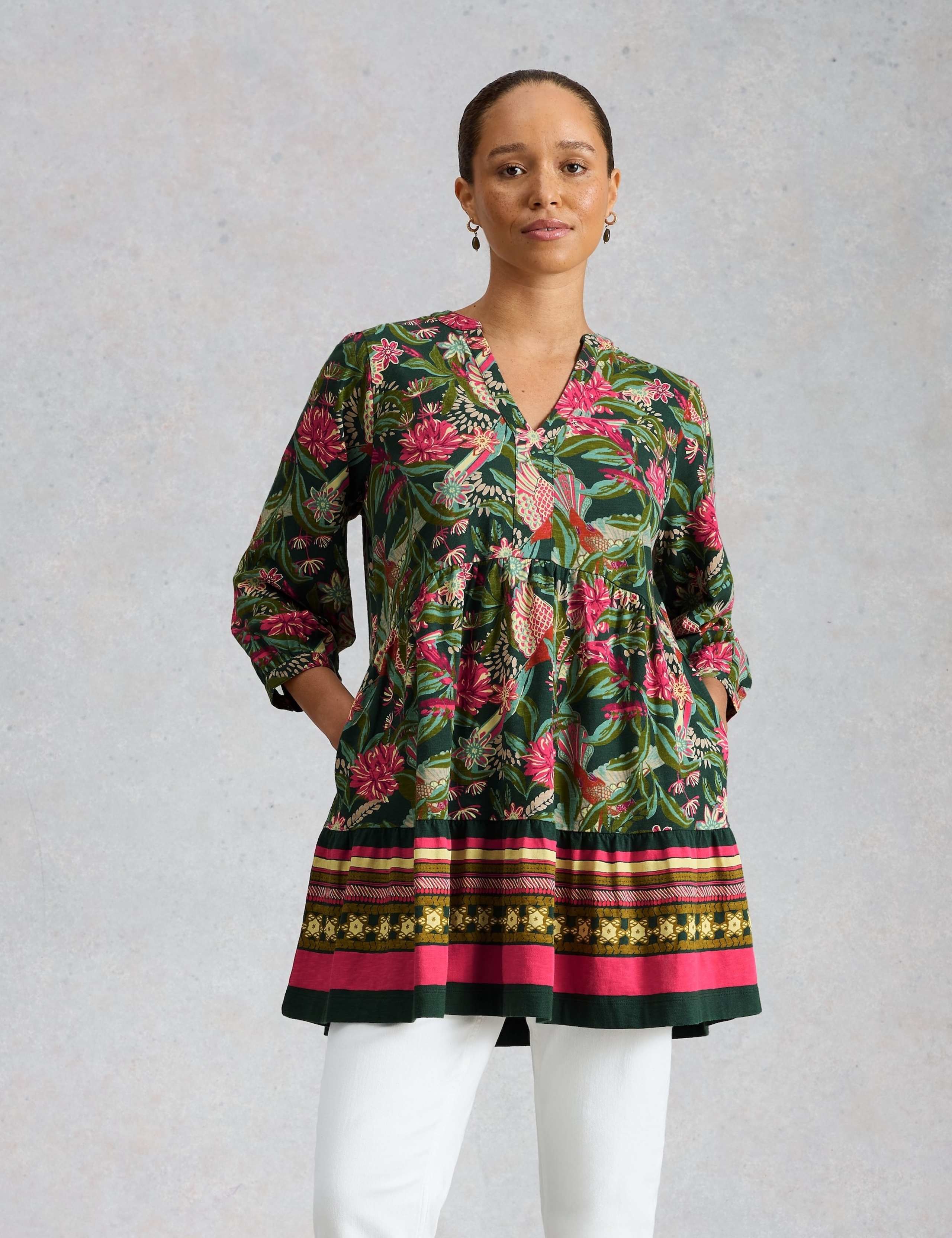 Pure Cotton Floral Notch Neck Tunic