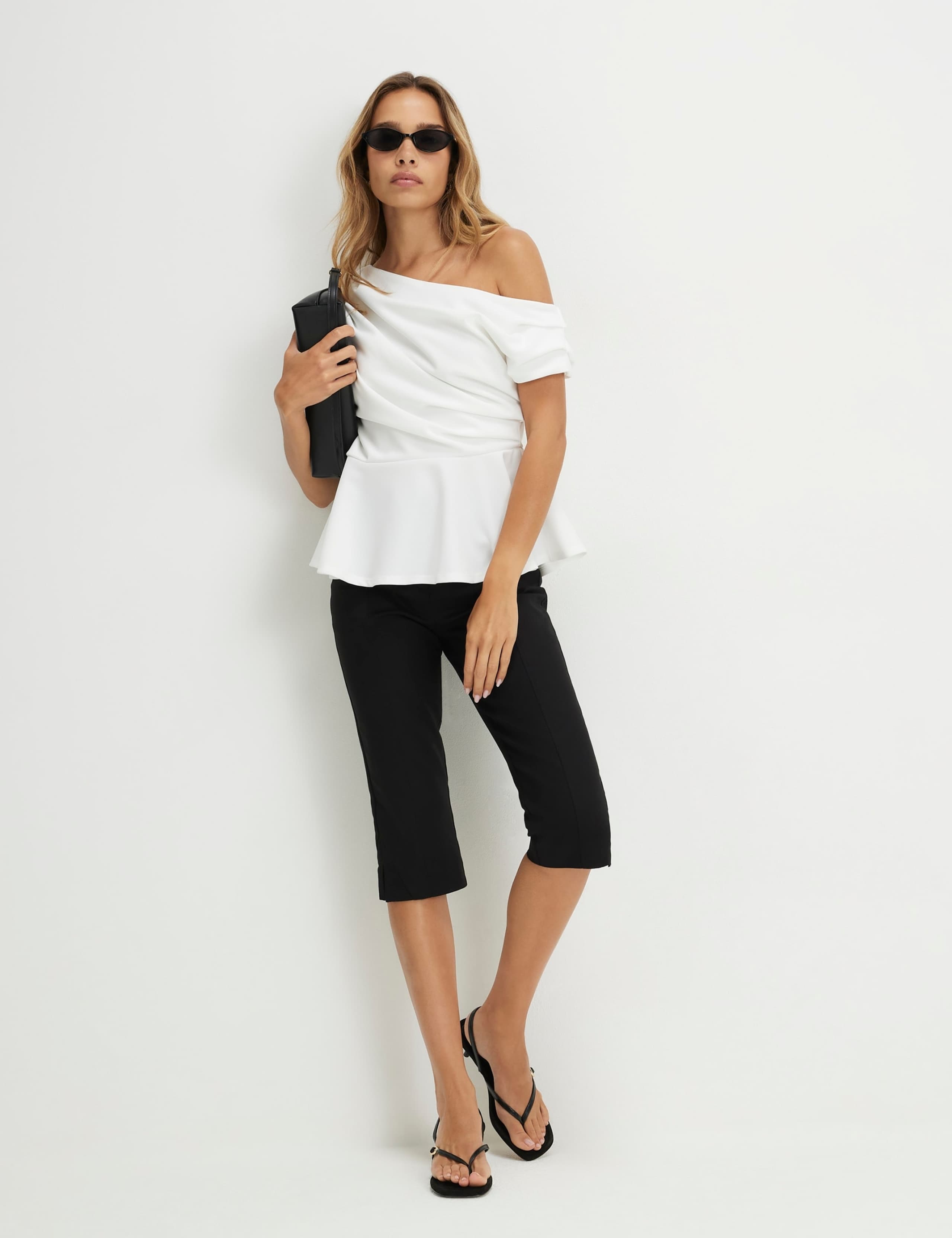 Drape Off The Shoulder Peplum Top