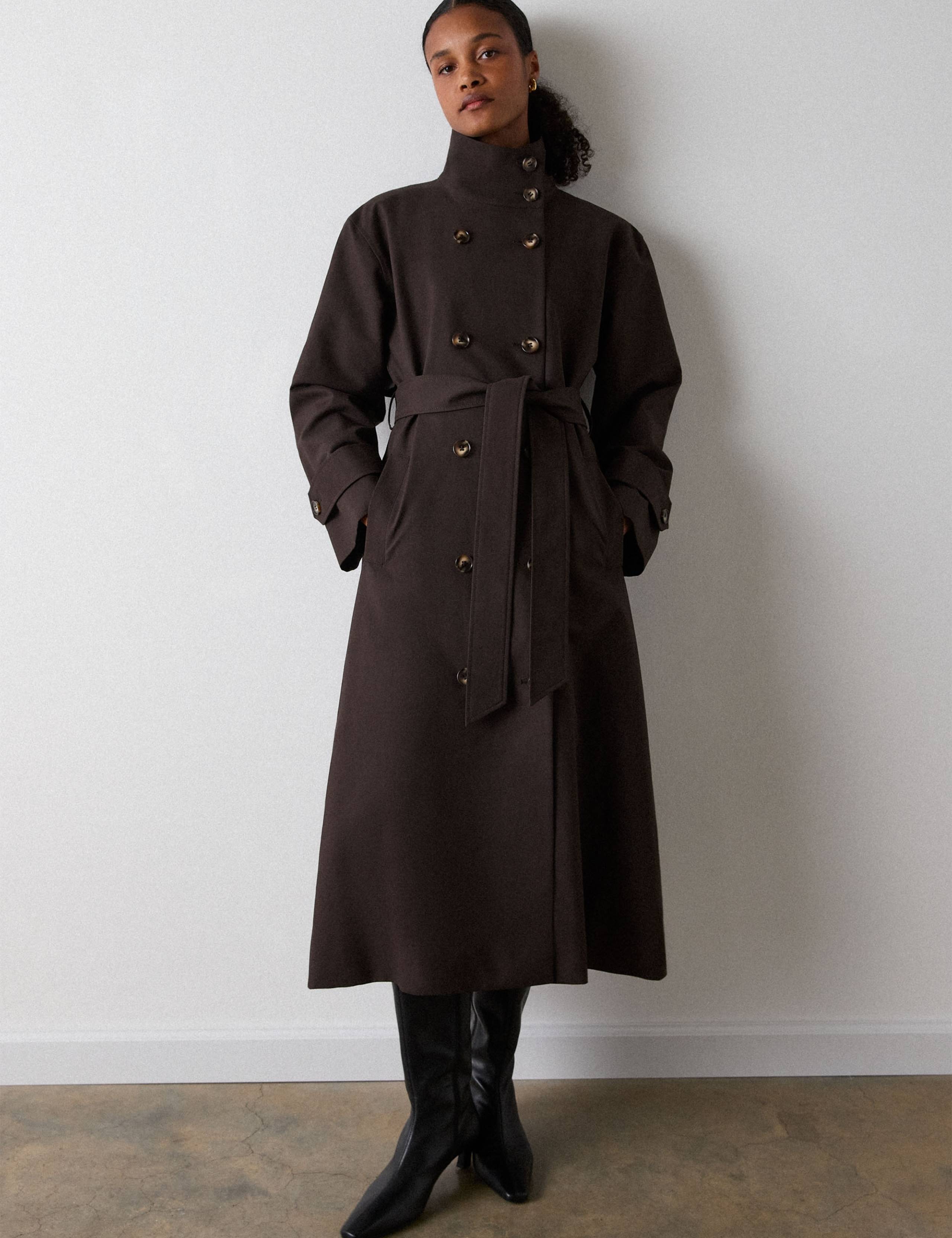 Pure Cotton Funnel Neck Longline Trench Coat