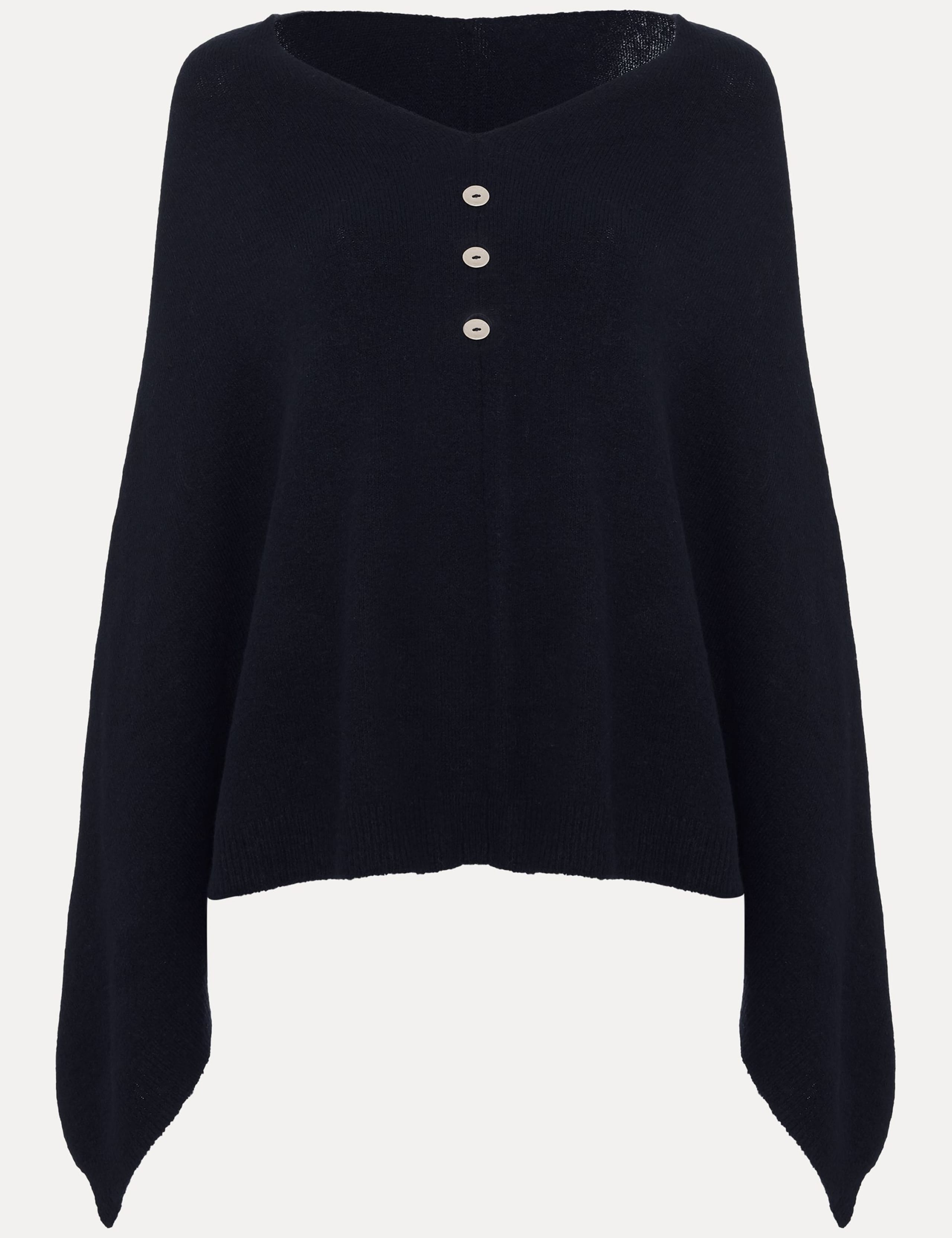 Smart Knitted Button Detail High Low Poncho