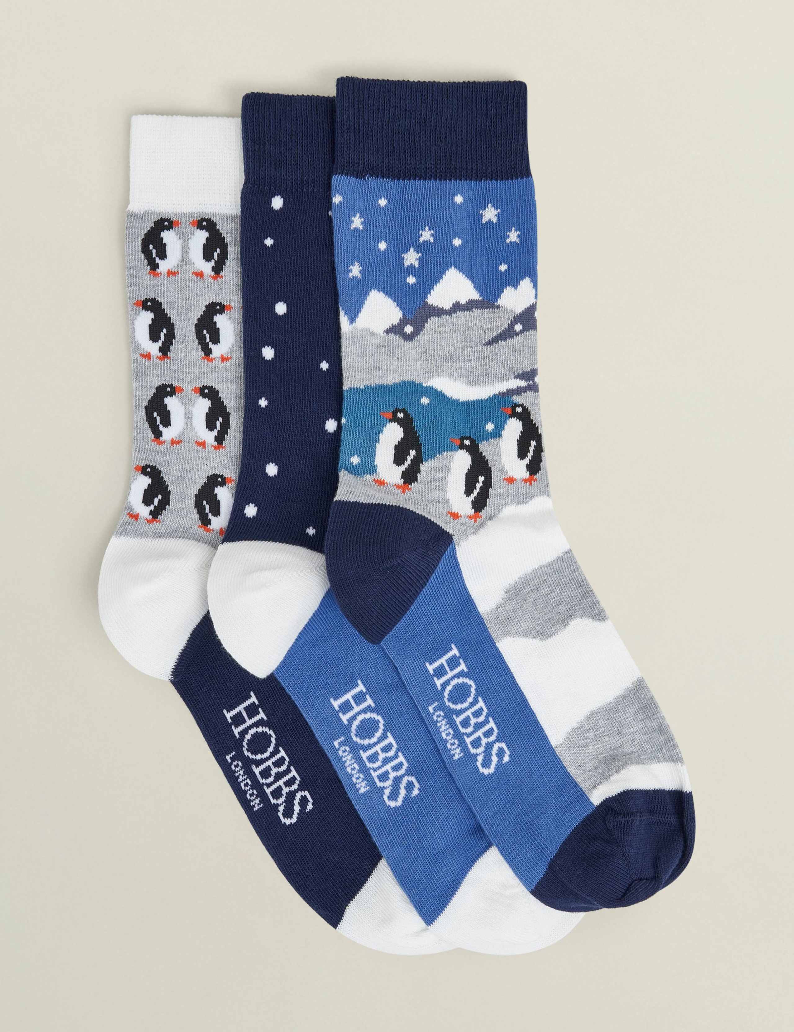3pk Cotton Rich Penguin Ankle High Socks