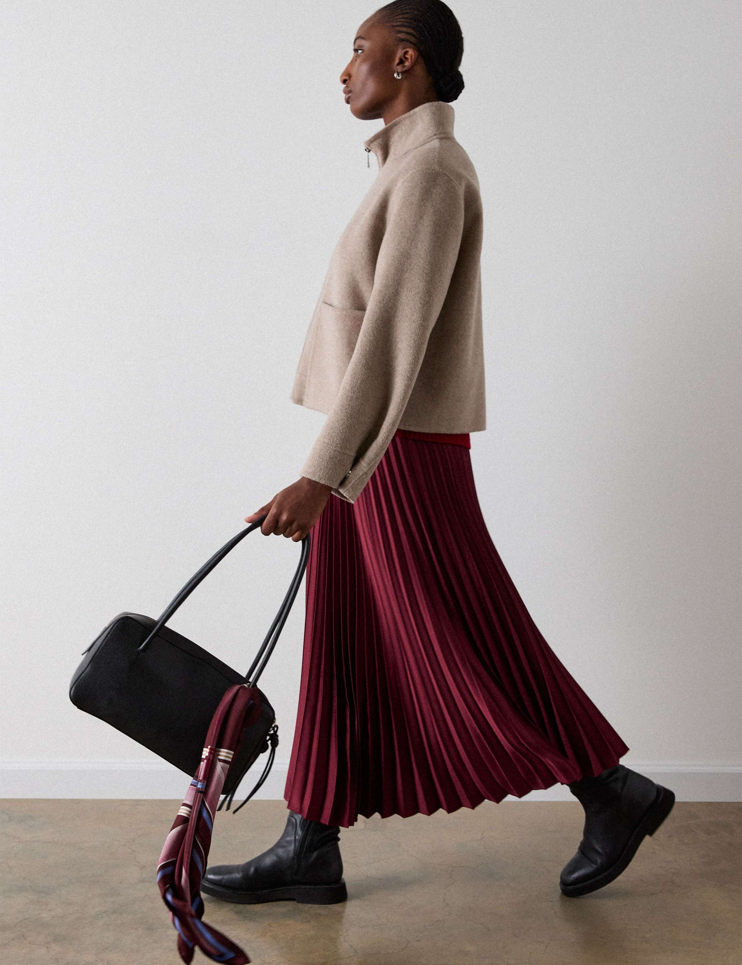 Satin Pleated Midi Skirt