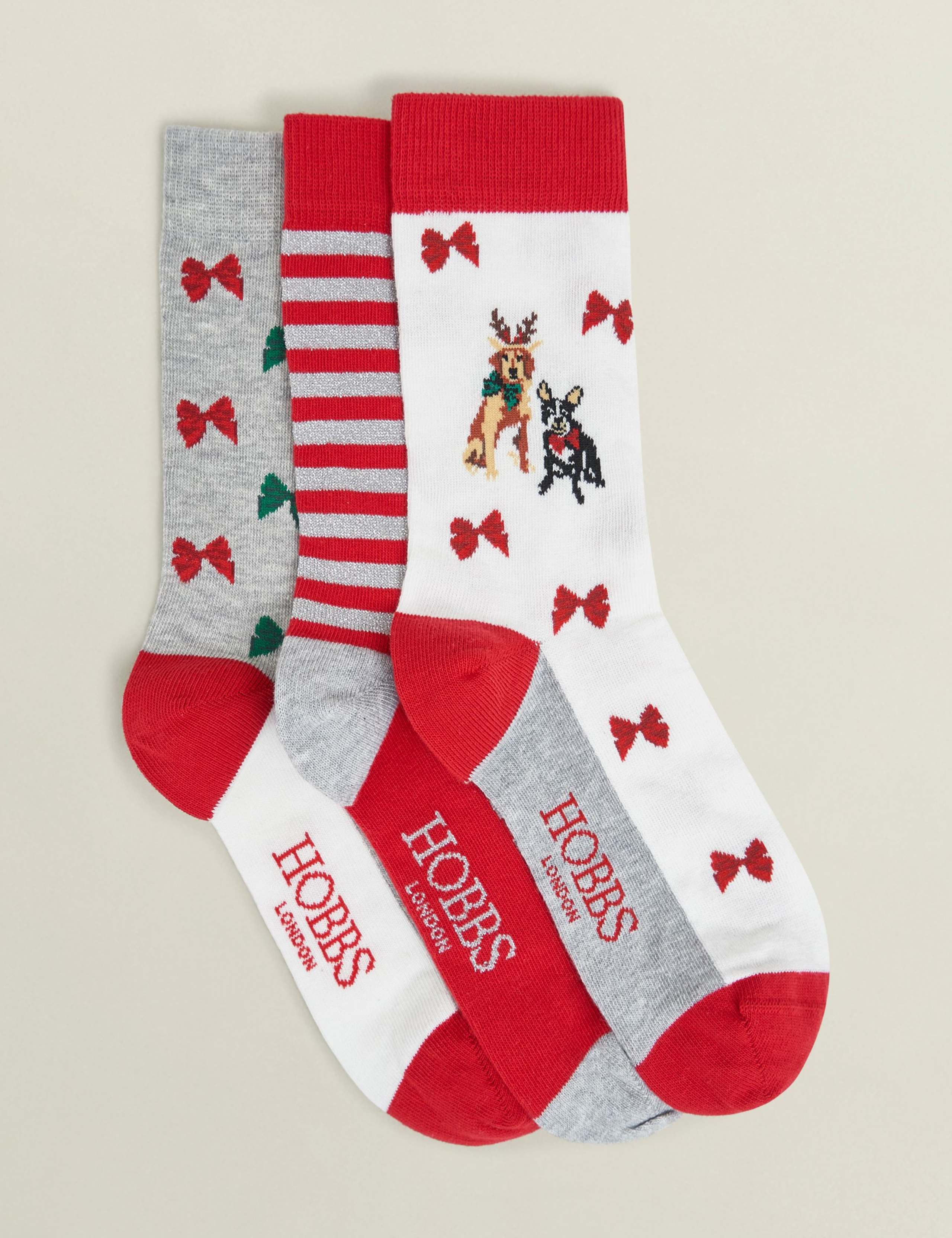 3pk Cotton Rich Festive Dog Ankle High Socks