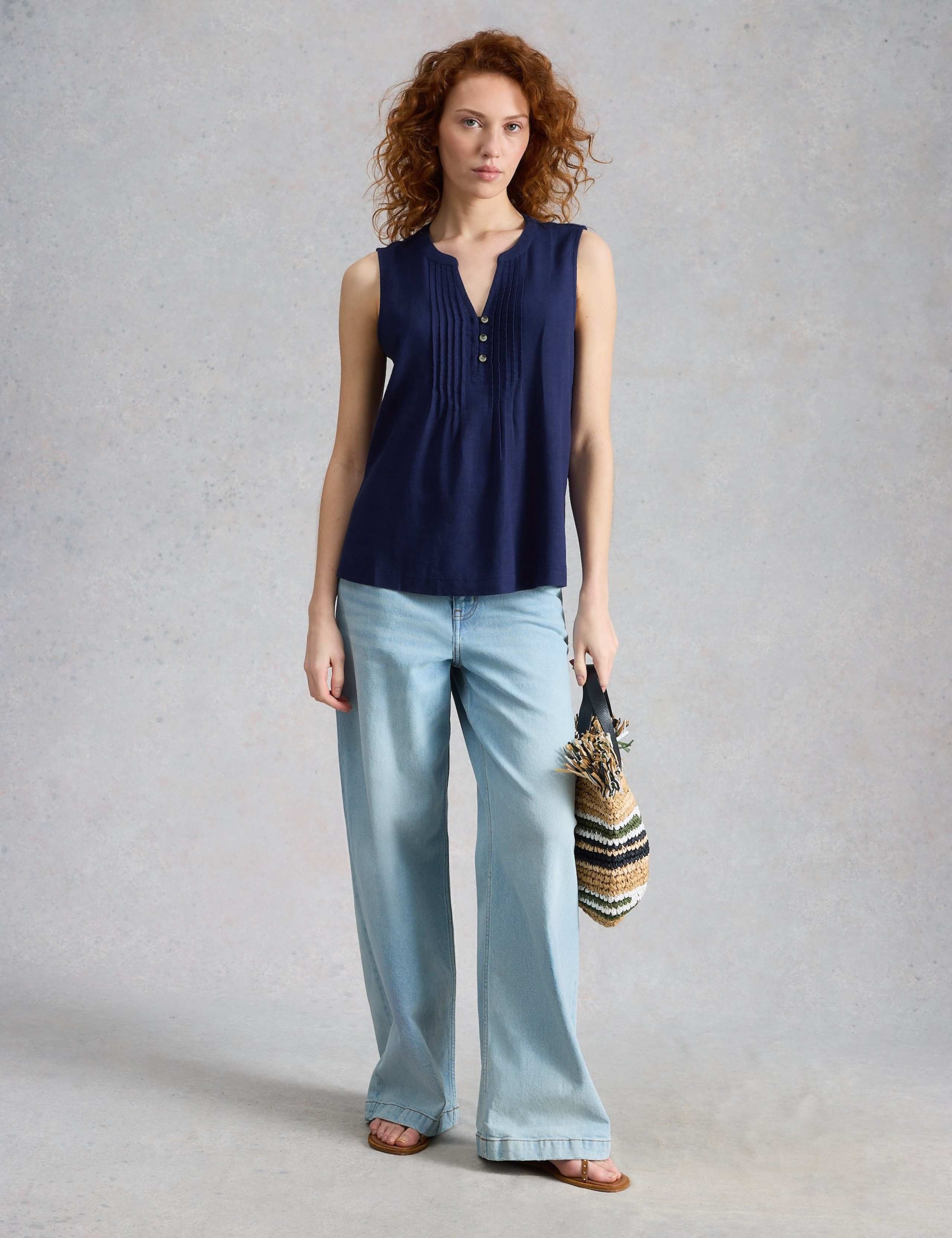 Linen Blend Notch Neck Top