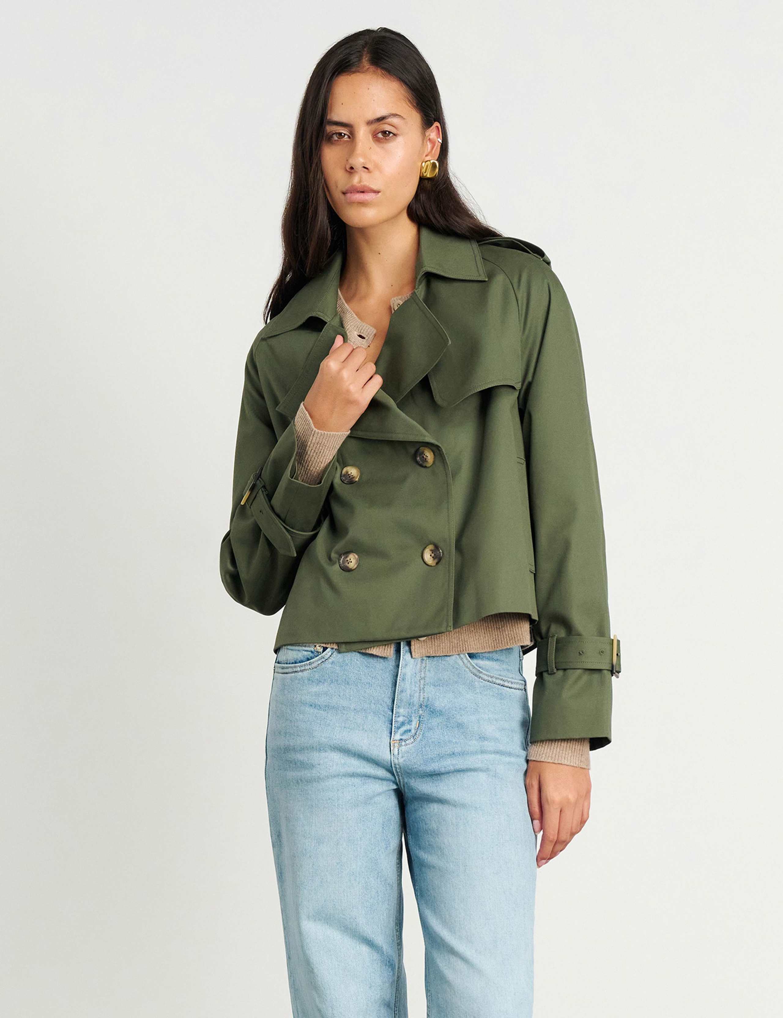 Pure Cotton Double Breasted Cropped Trench Coat