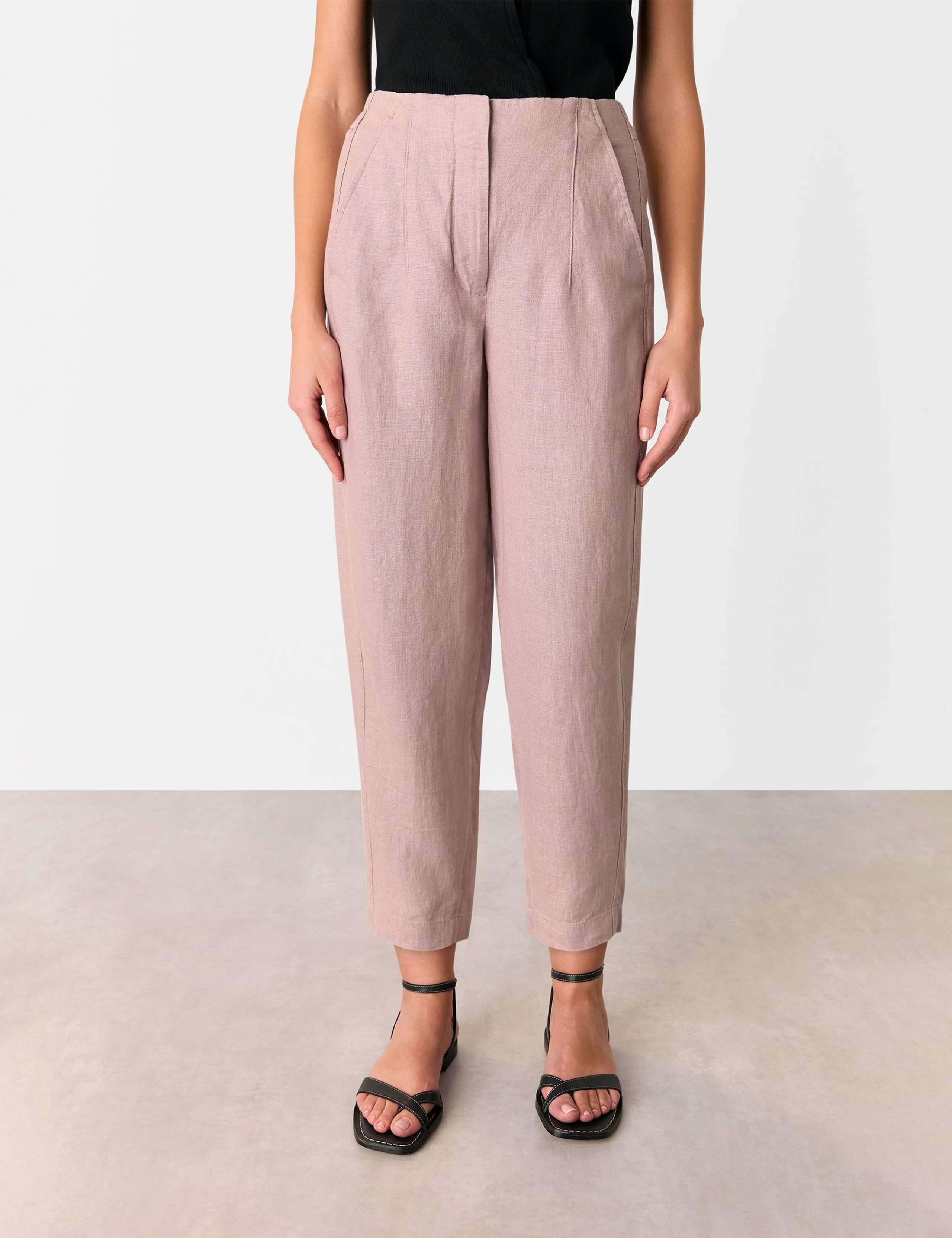 Pure Linen Tapered Ankle Grazer Trousers