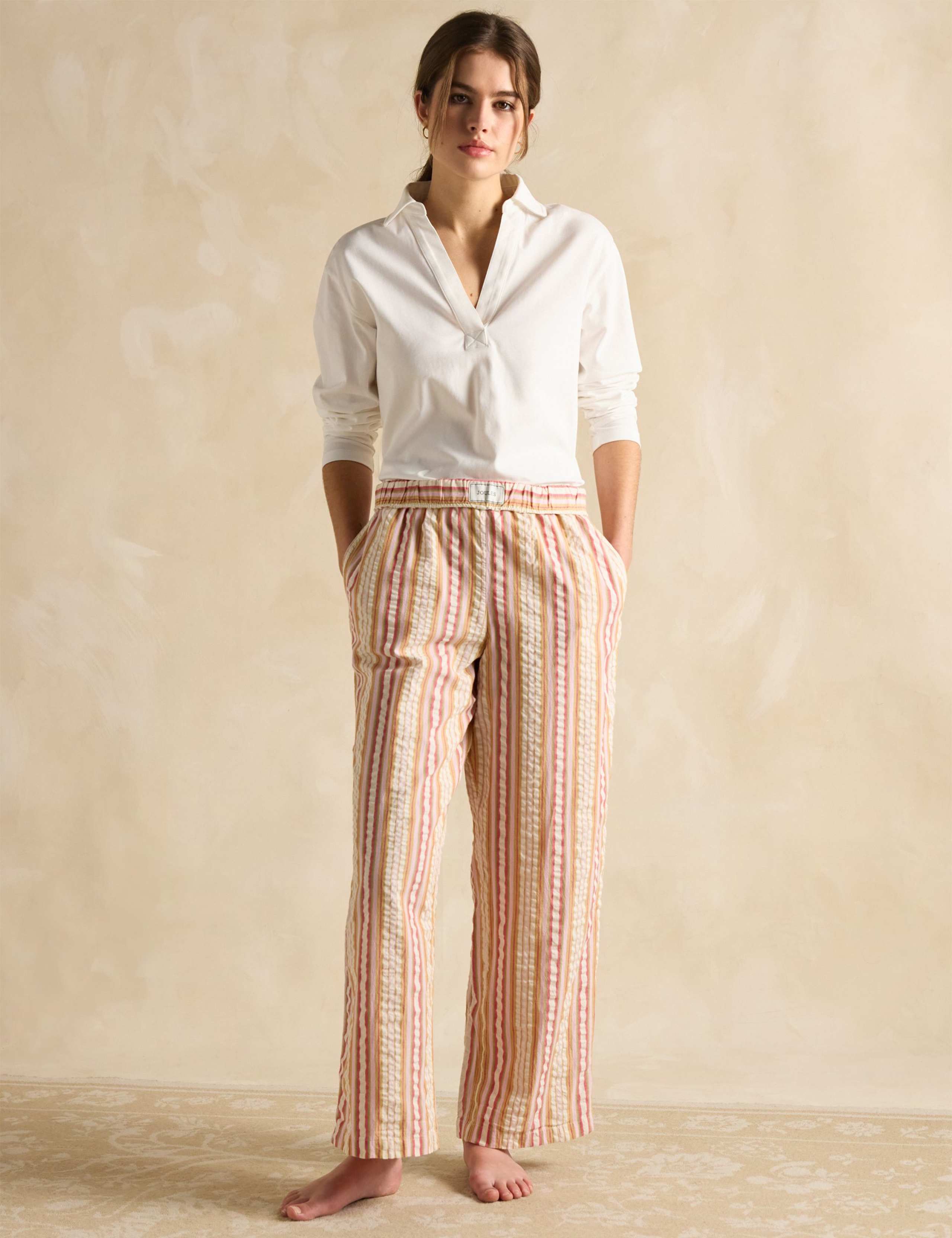 Pure Cotton Striped Elasticated Waist Trousers
