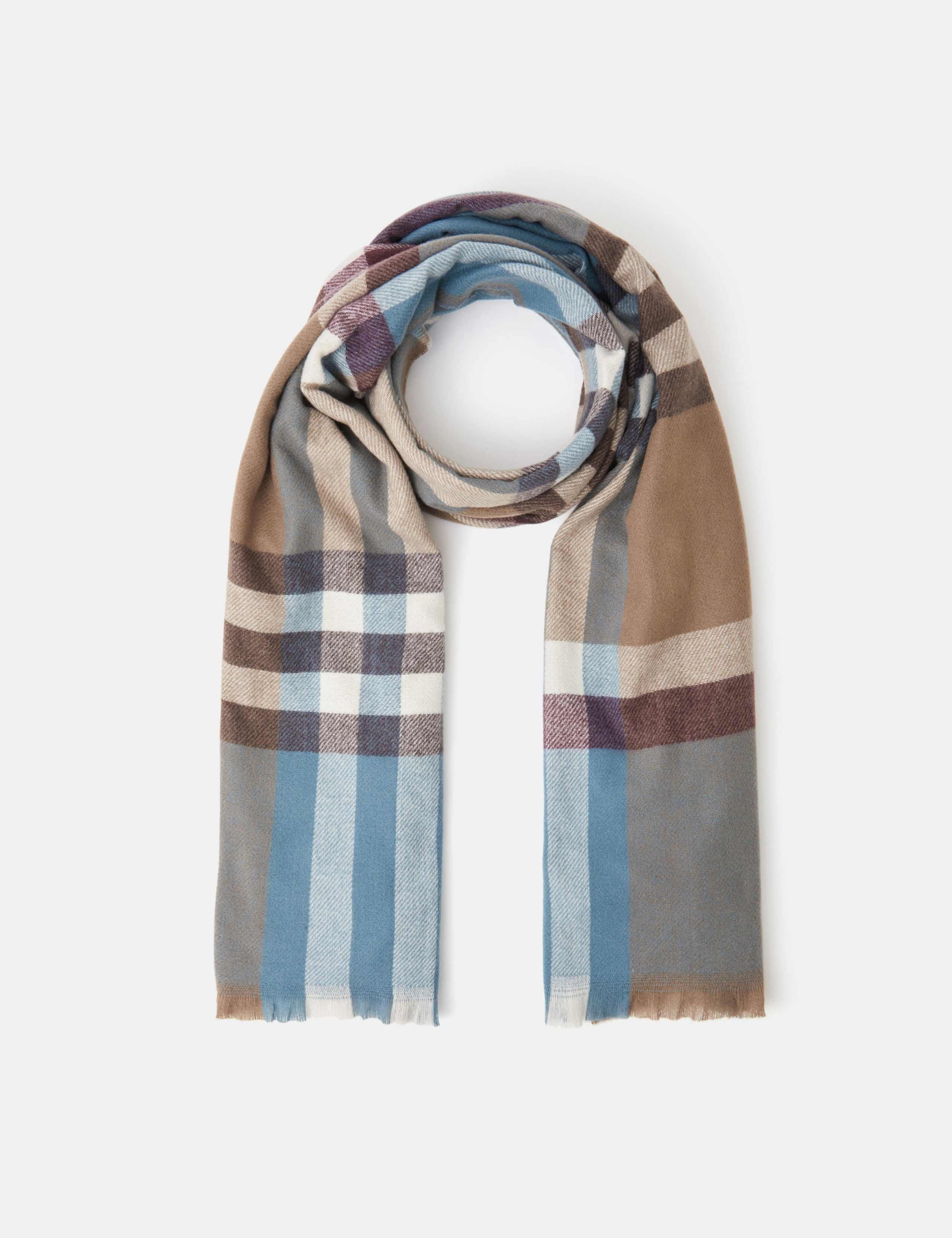 Checked Fringed Blanket Scarf