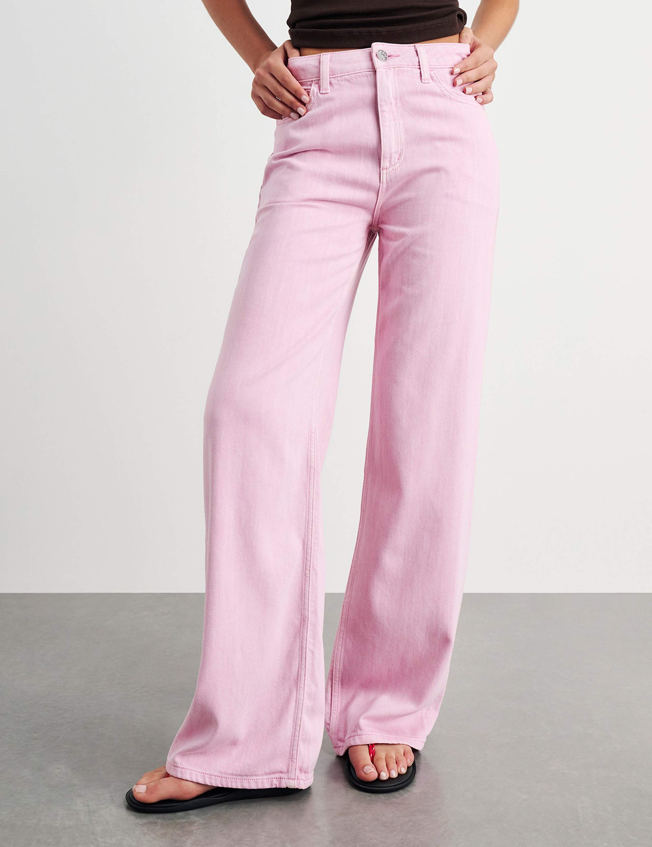 Mid Rise Straight Wide Leg Jeans