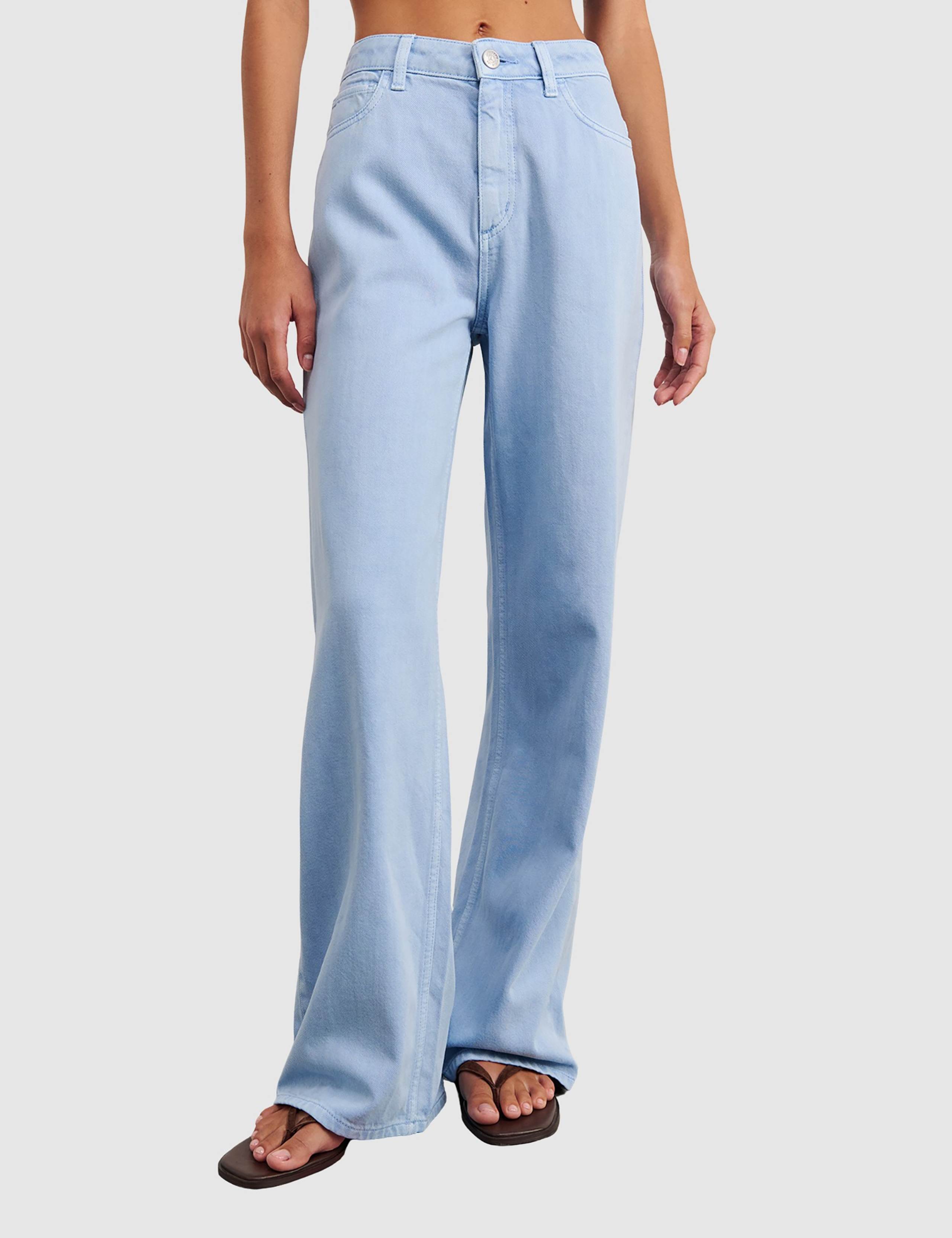 Mid Rise Straight Wide Leg Jeans