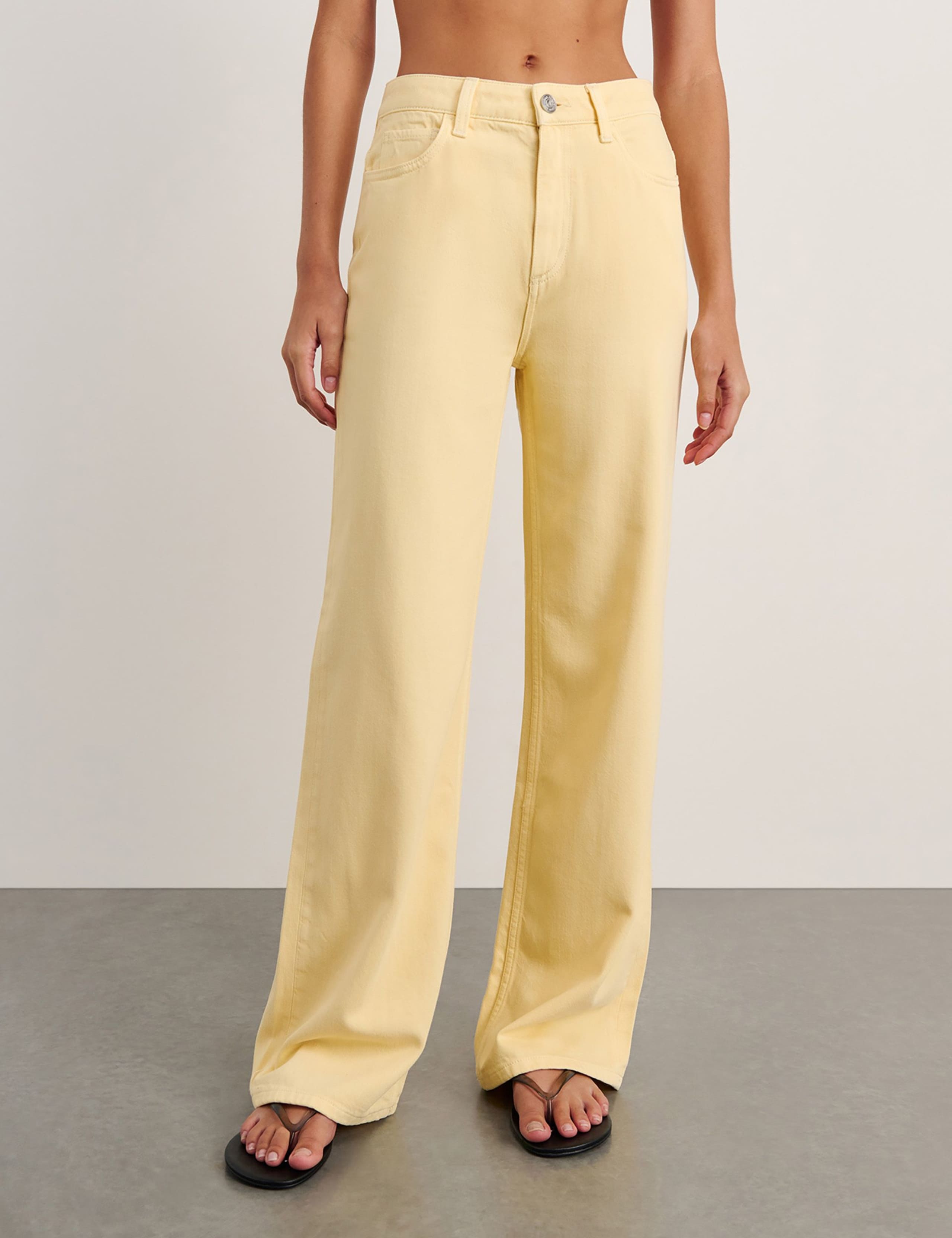 Mid Rise Straight Wide Leg Jeans