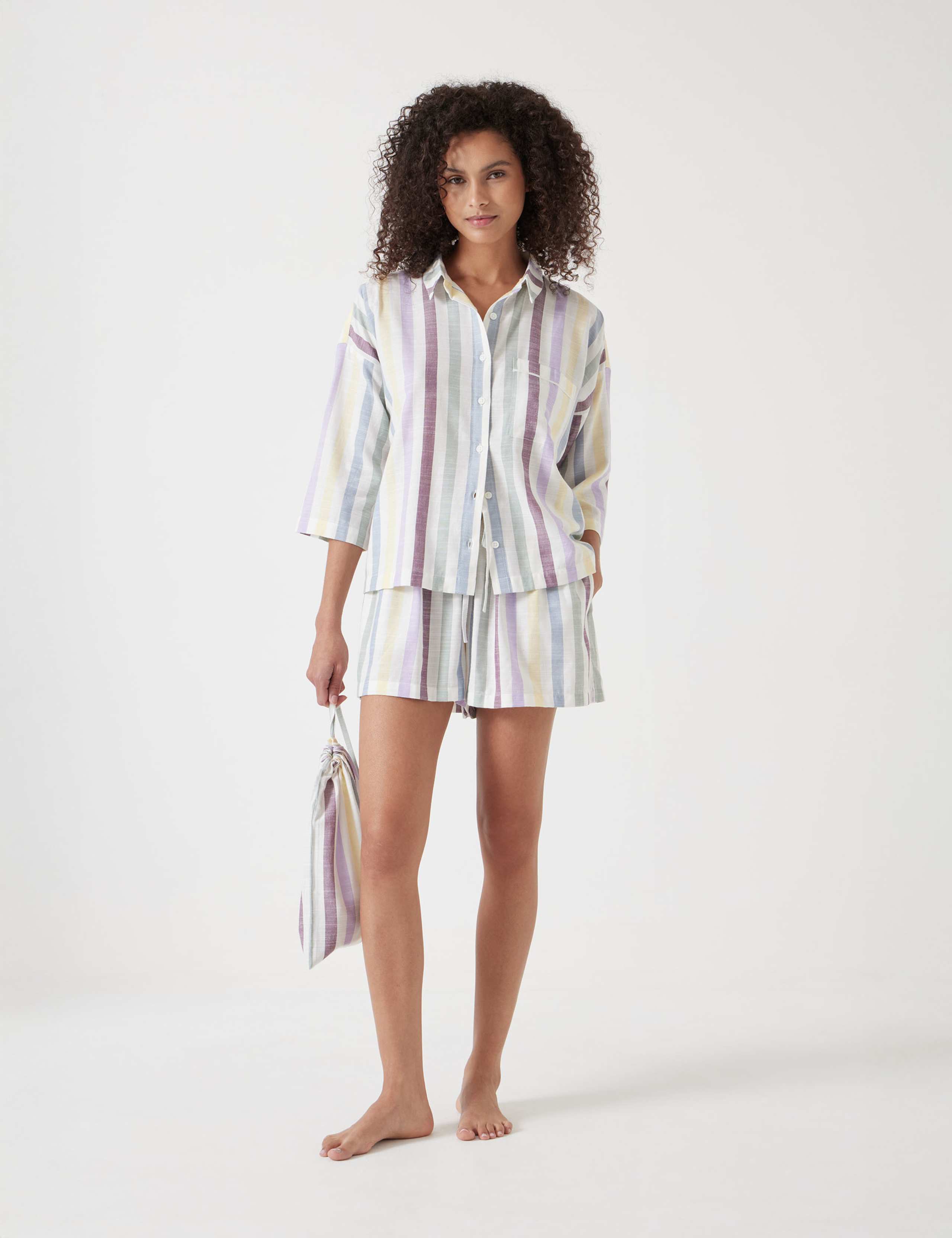 Cotton Blend Striped Shortie Set