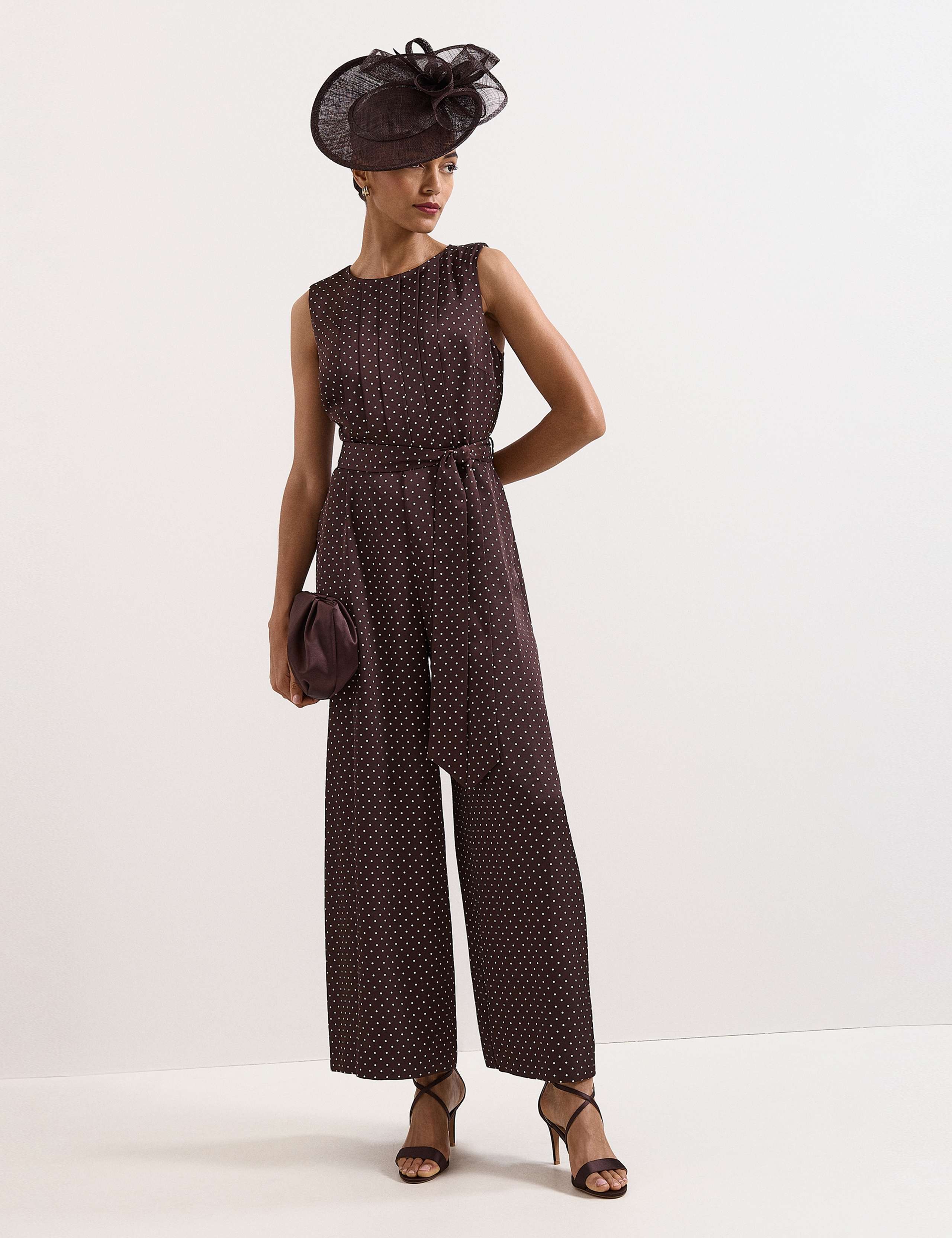 Polka Dot Belted Sleeveless Jumpsuit