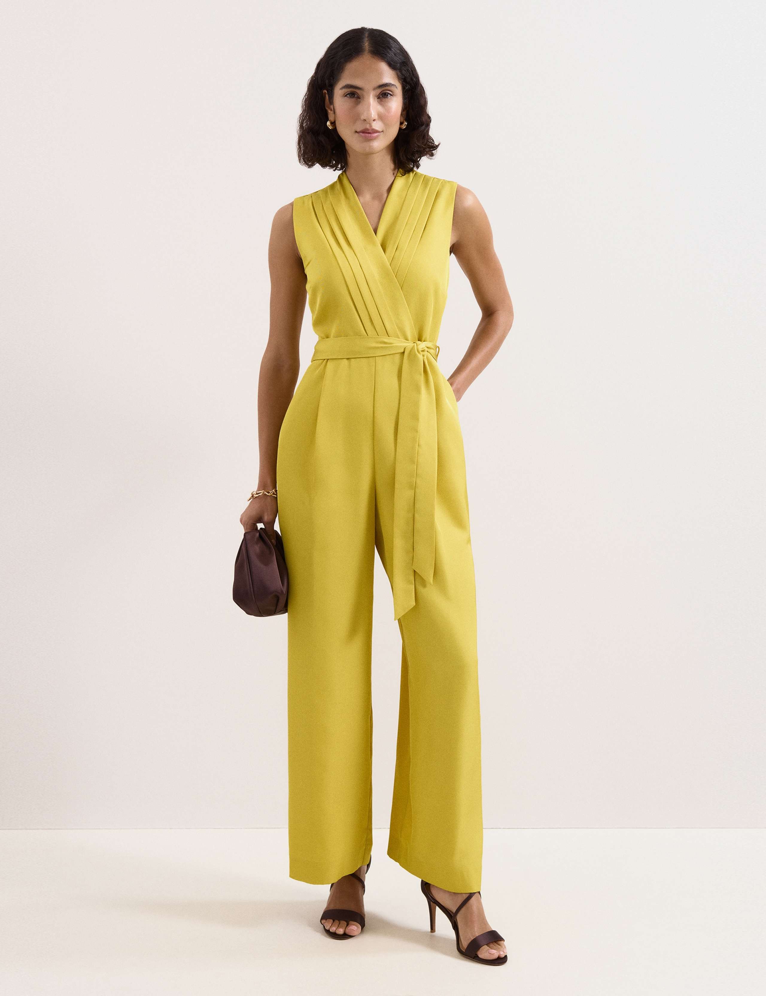 Satin Belted Sleeveless Wide Leg Jumpsuit