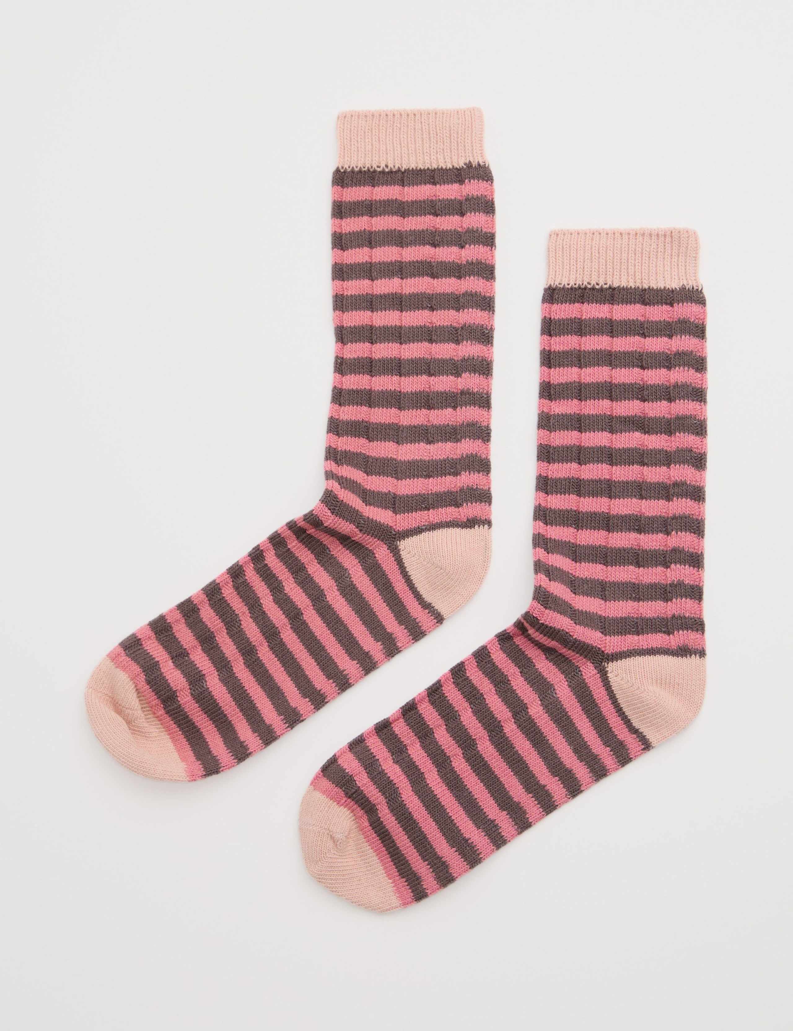 Cotton Rich Ribbed Striped Ankle High Socks