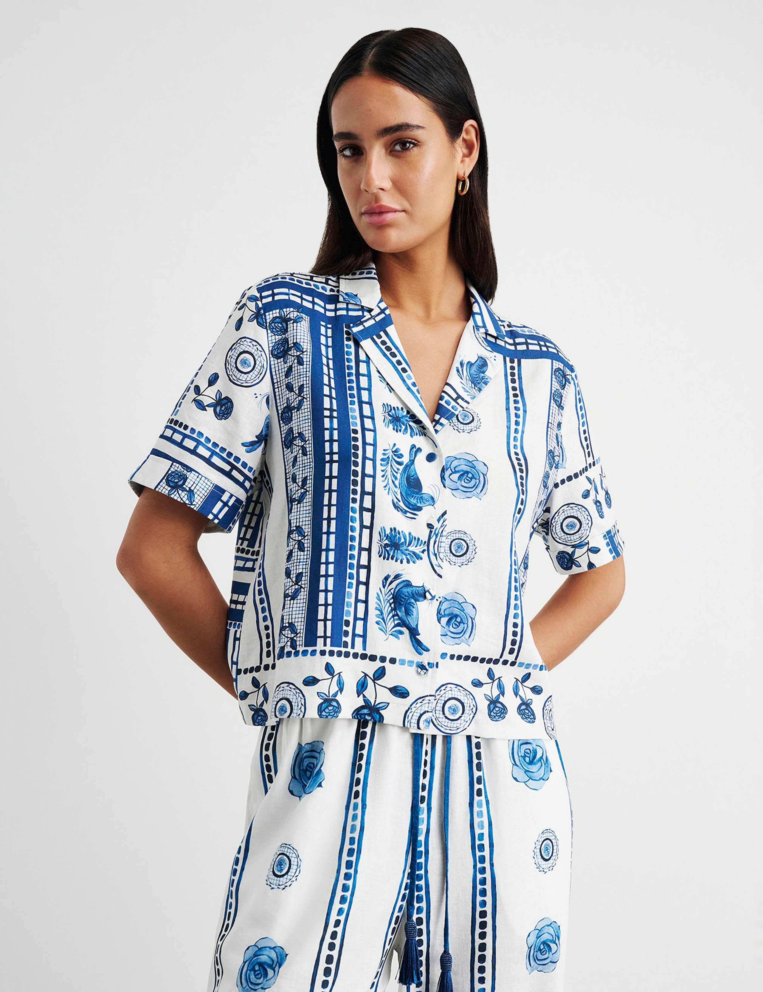 Linen Rich Lovebird Print Shirt